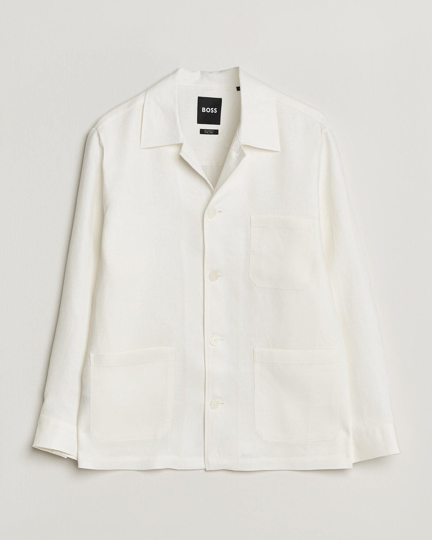 Uomini | Camicie | BOSS BLACK | Cai Linen Overshirt White