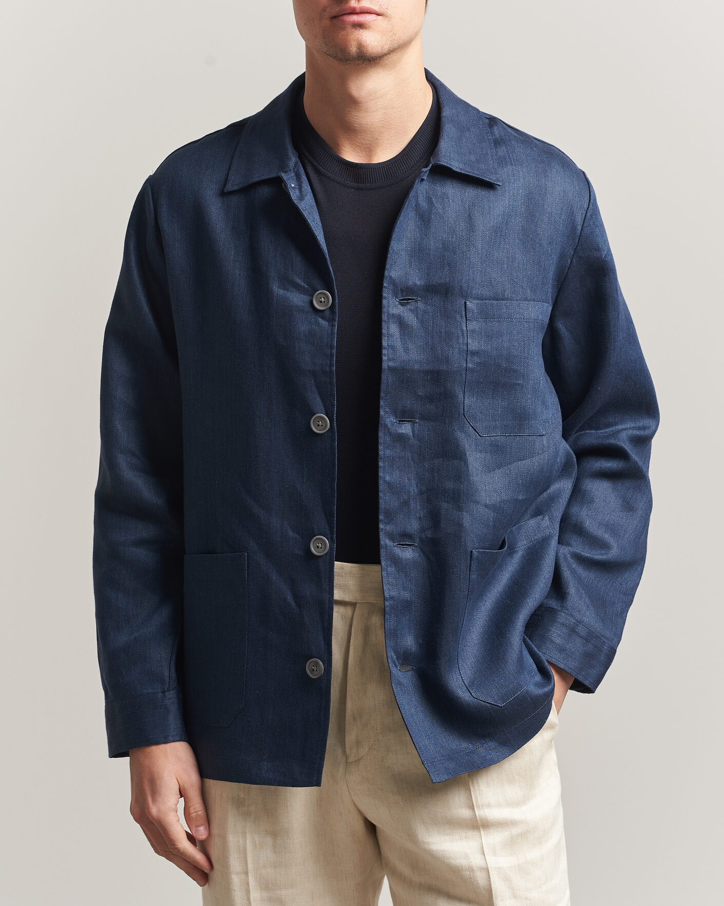 Uomini | Camicie | BOSS BLACK | Cai Linen Overshirt Dark Blue