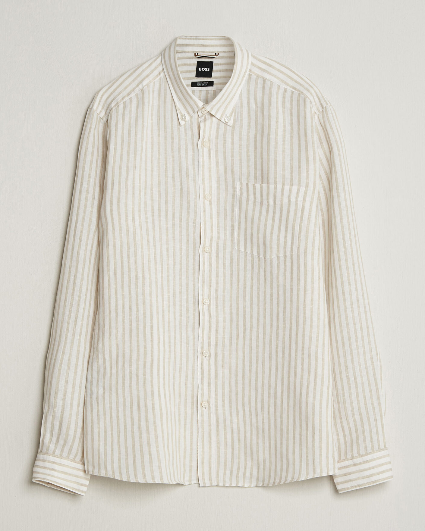Uomini | Camicie | BOSS BLACK | Liam Striped Linen Shirt Open Beige