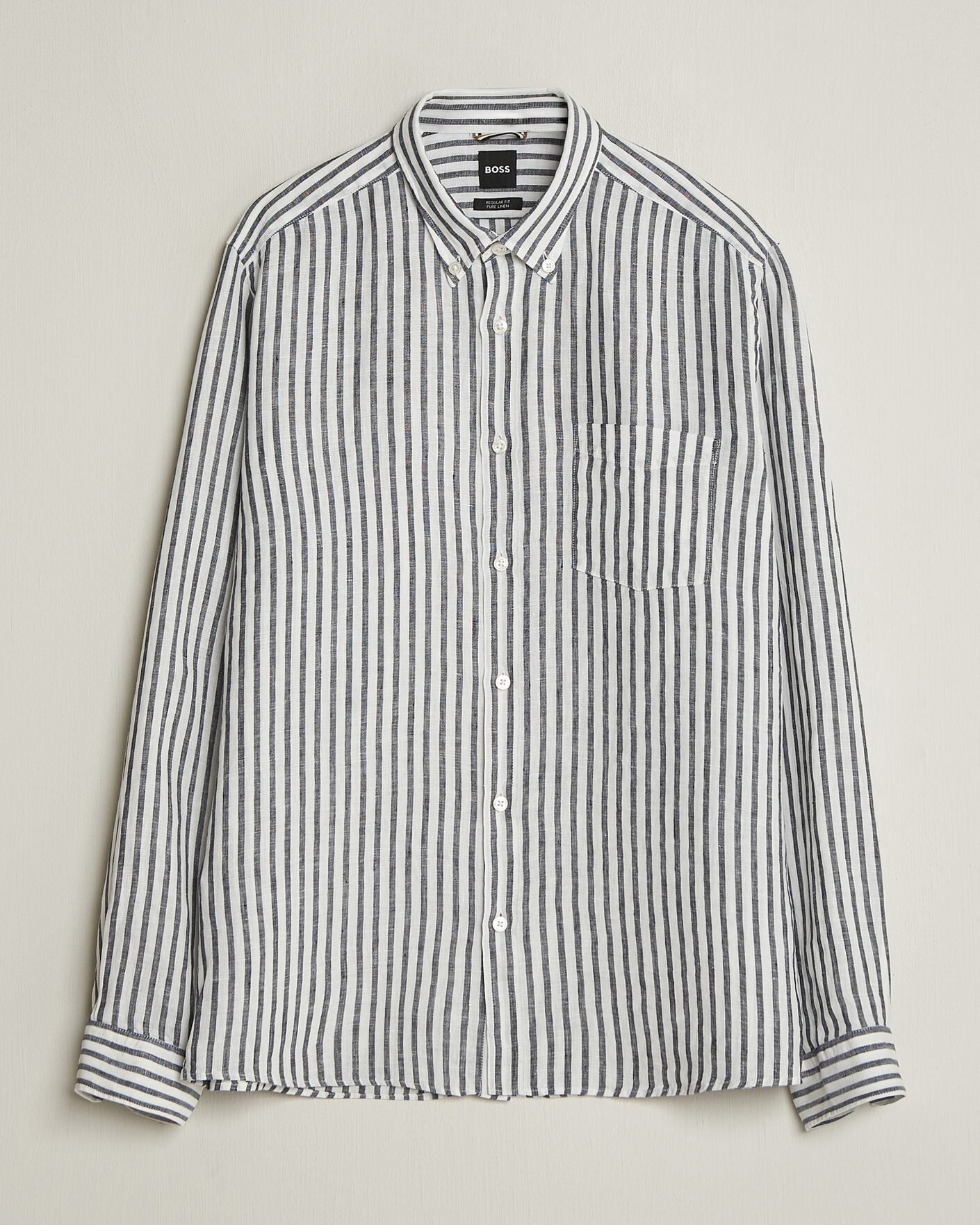 Uomini | Camicie | BOSS BLACK | Liam Striped Linen Shirt Dark Blue