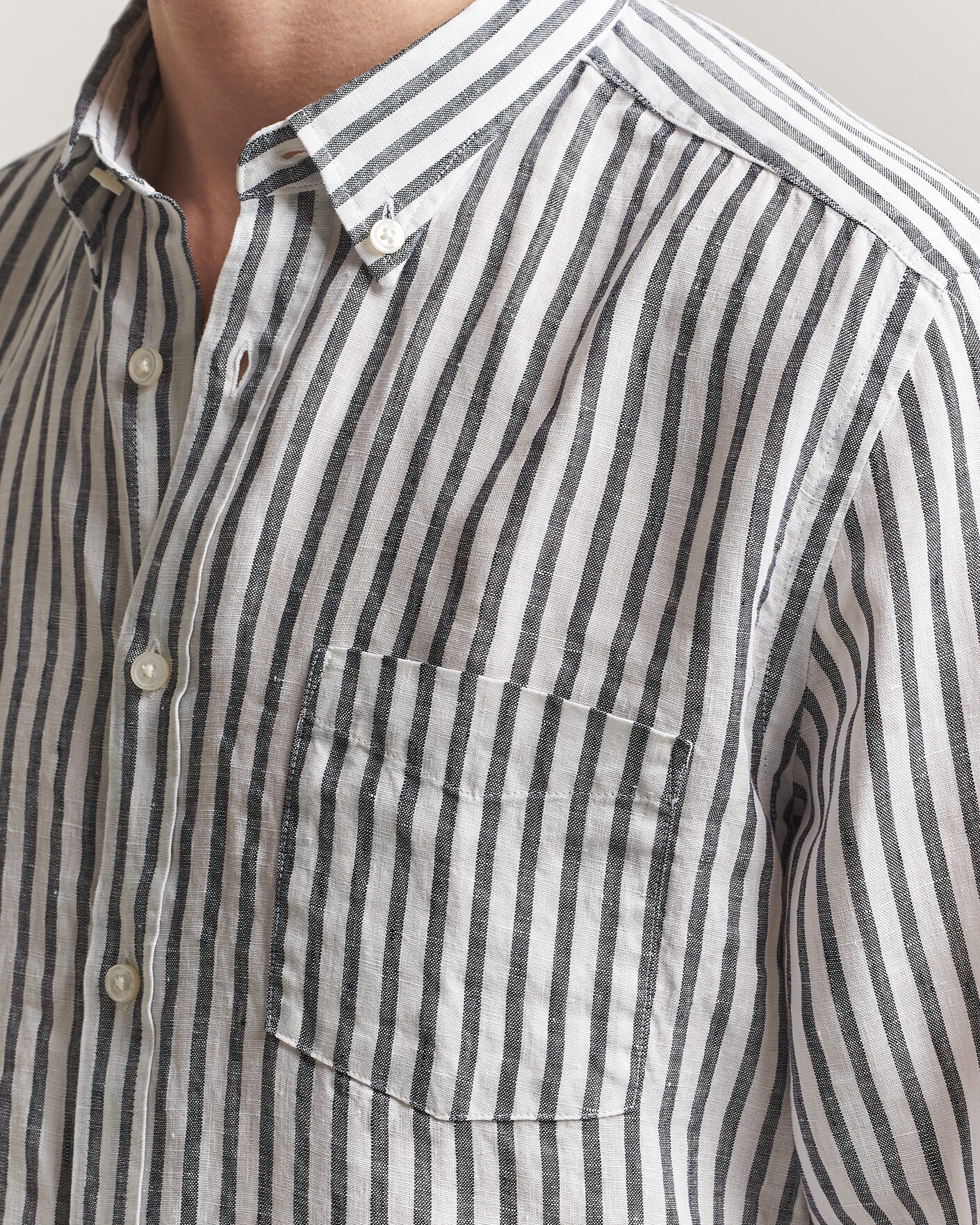 Uomini | Camicie | BOSS BLACK | Liam Striped Linen Shirt Dark Blue