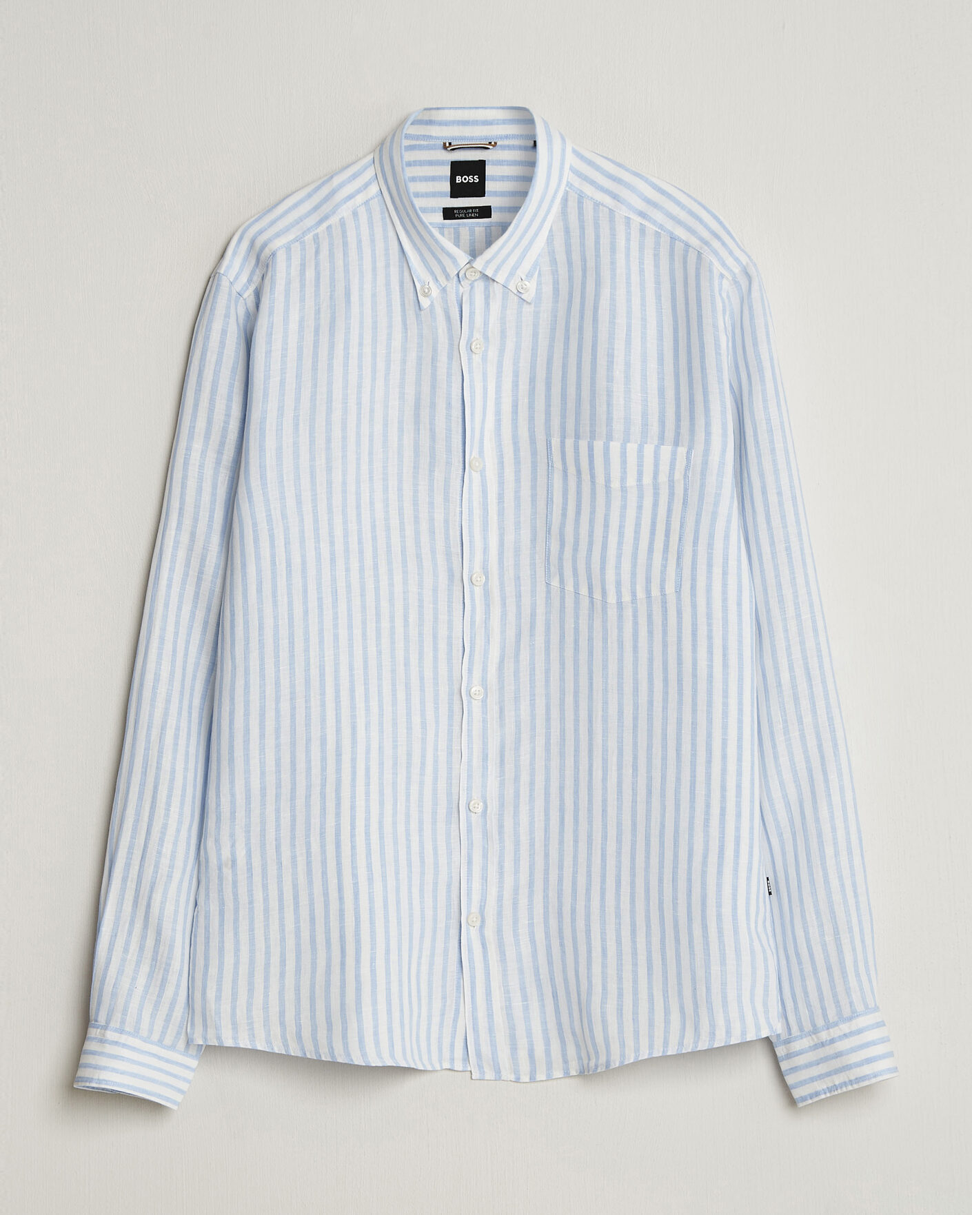 Uomini | Camicie | BOSS BLACK | Liam Striped Linen Shirt Light Blue