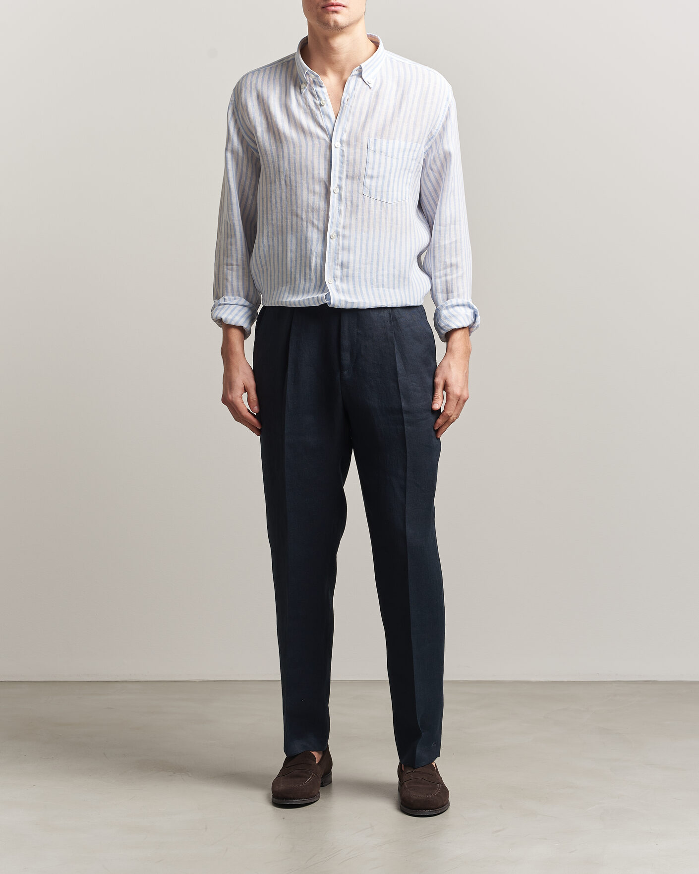 Uomini | Camicie | BOSS BLACK | Liam Striped Linen Shirt Light Blue