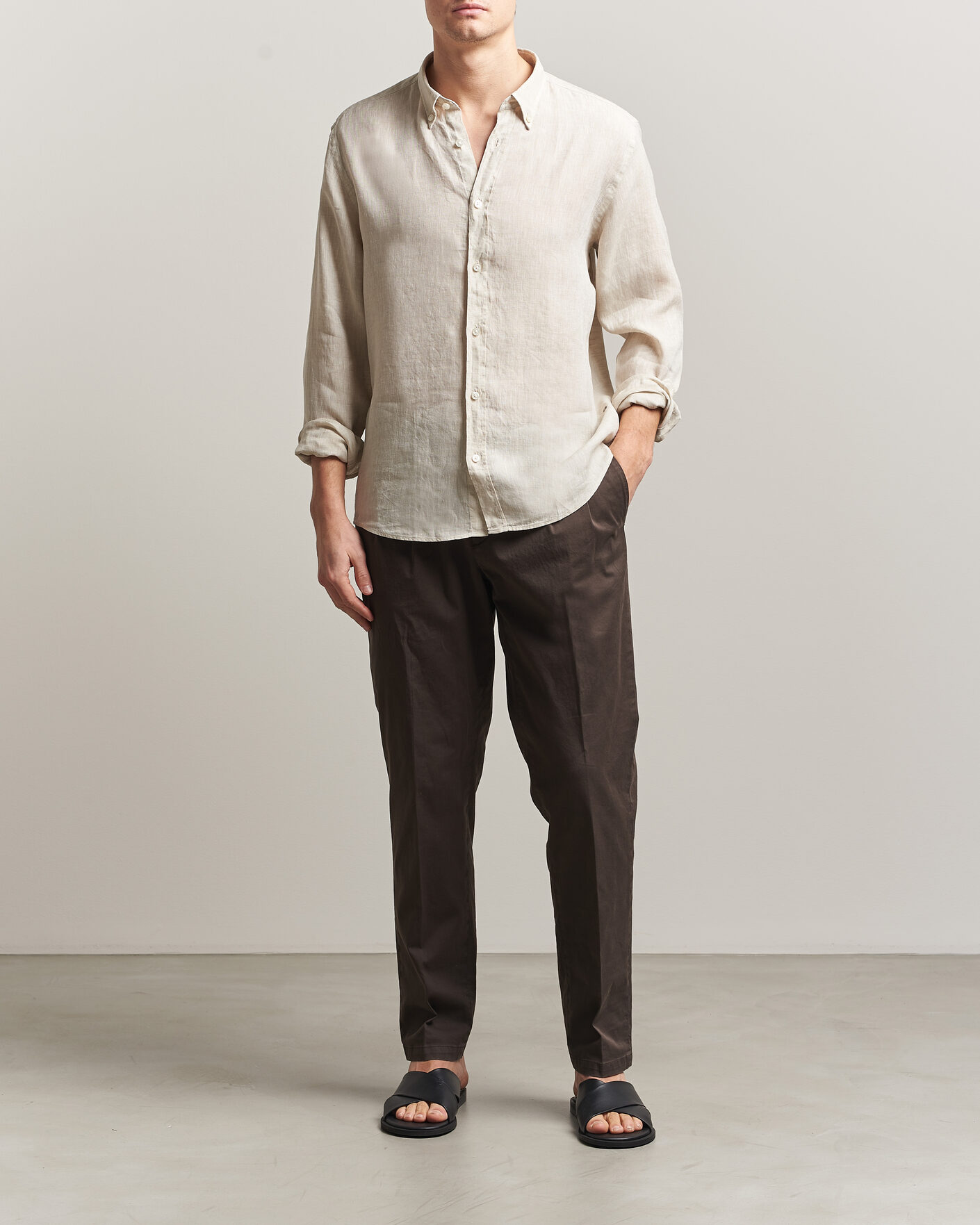 Uomini | Camicie | BOSS BLACK | Liam Linen Shirt Open Beige