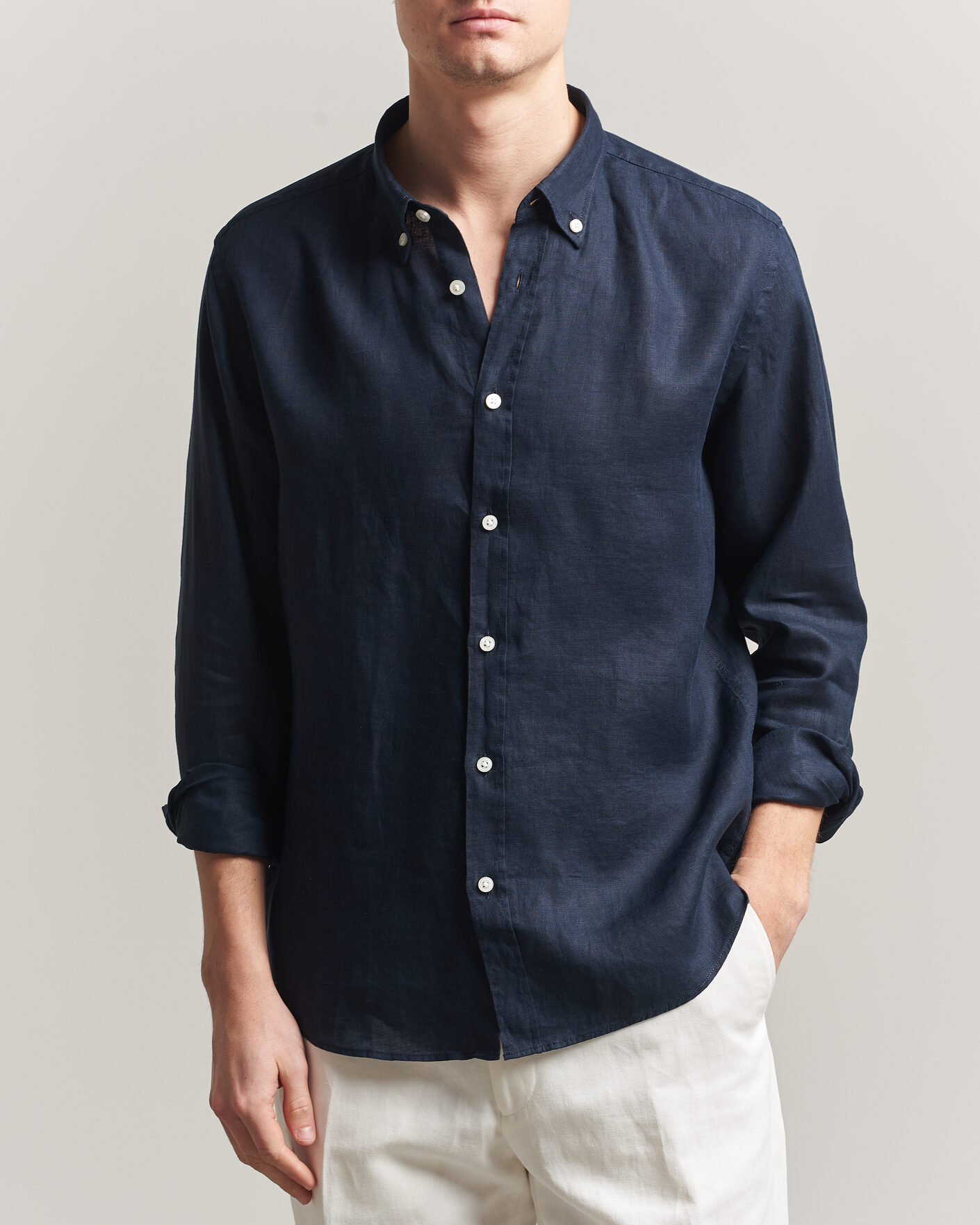 Uomini | Camicie | BOSS BLACK | Liam Linen Shirt Dark Blue