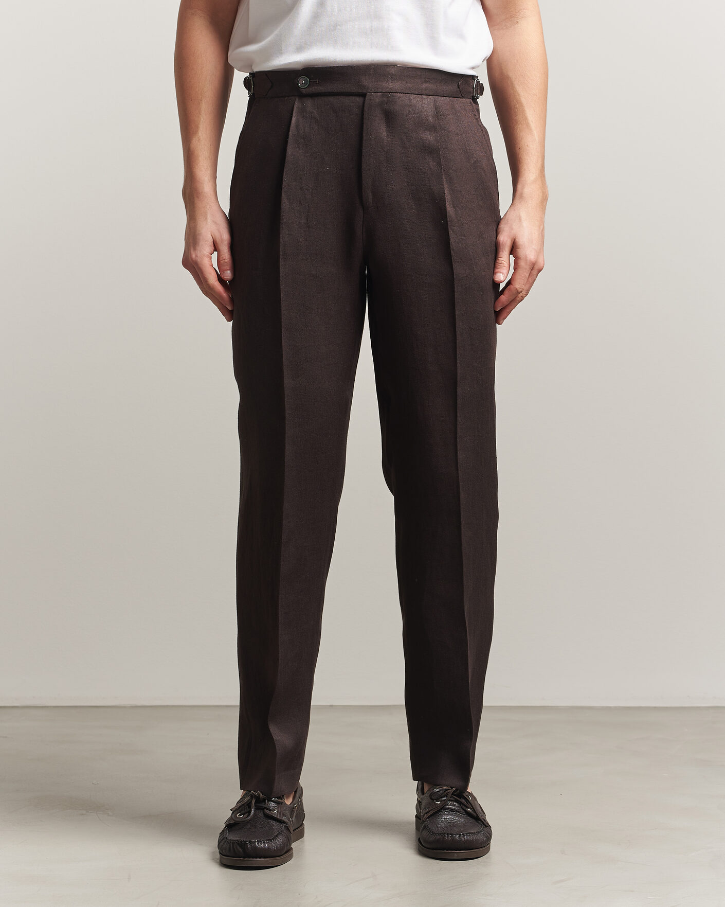 Uomini | Pantaloni | BOSS BLACK | Perino Linen Suit Trousers Dark Brown