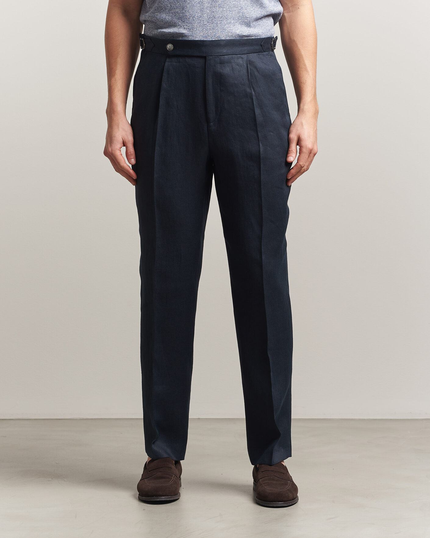 Uomini | Pantaloni | BOSS BLACK | Perino Linen Suit Trousers Dark Blue