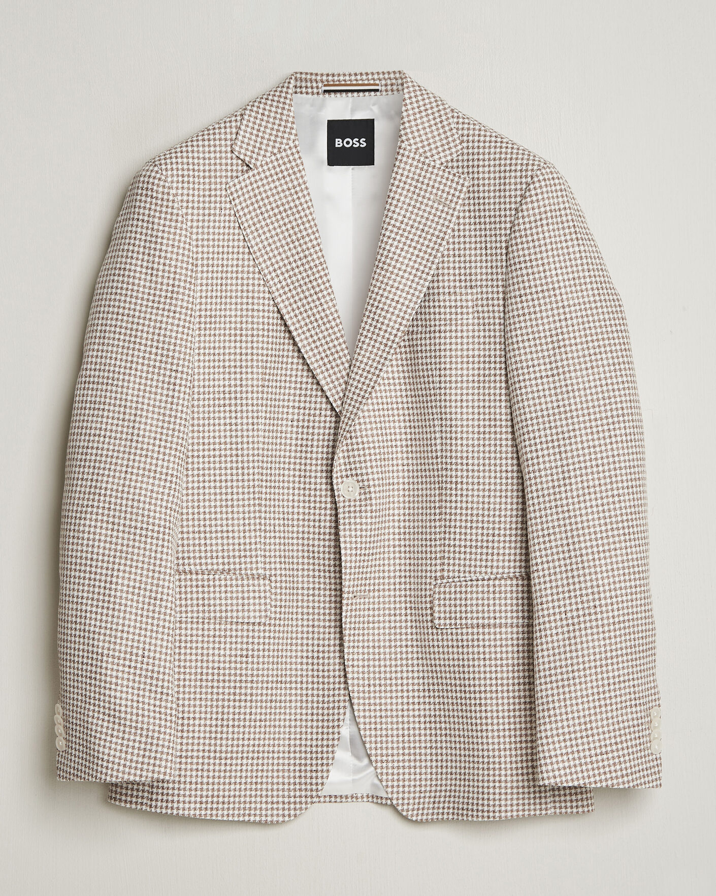 Uomini | Blazers | BOSS BLACK | Hutson Linen/Cotton Houndstooth Blazer Open Beige