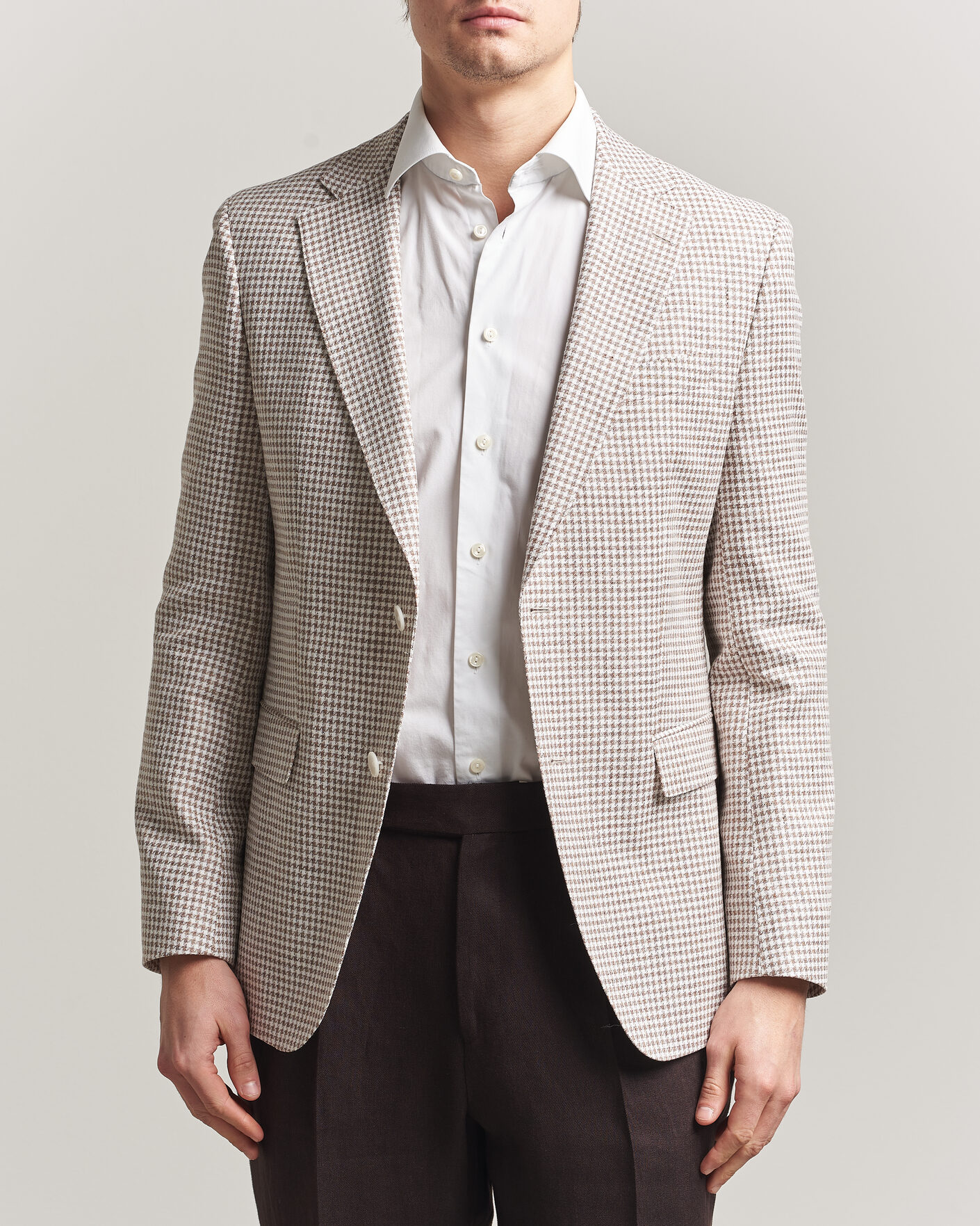 Uomini | Blazers | BOSS BLACK | Hutson Linen/Cotton Houndstooth Blazer Open Beige