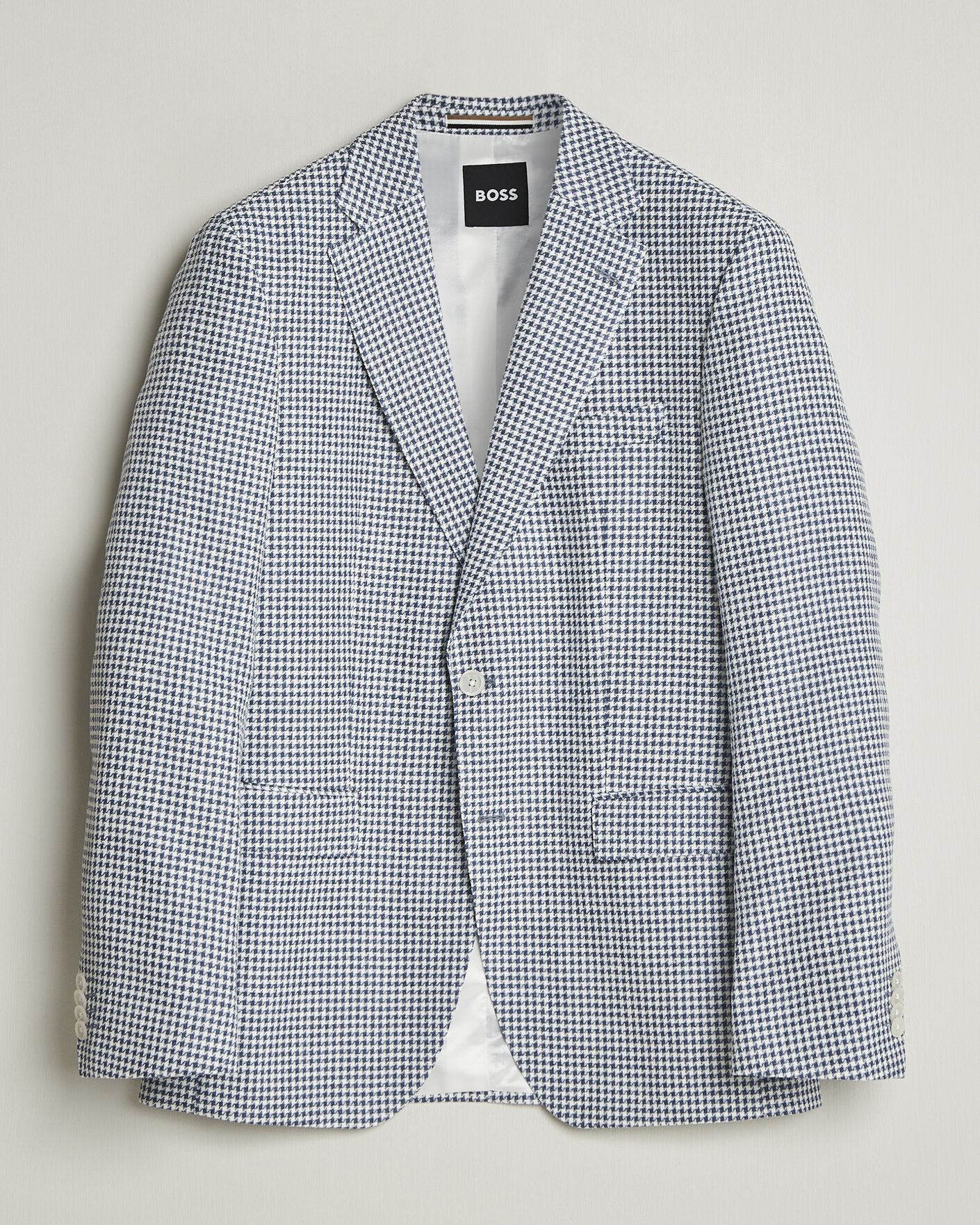 Uomini | Blazers | BOSS BLACK | Hutson Linen/Cotton Houndstooth Blazer Open Blue