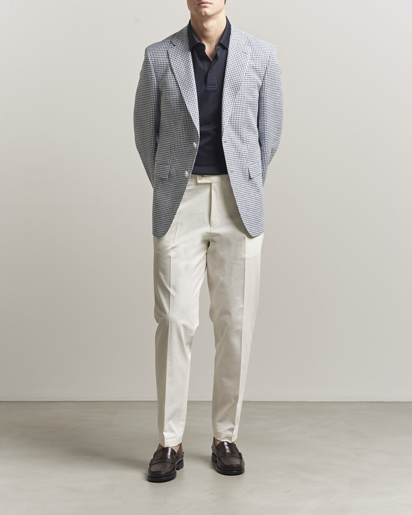 Uomini | Blazers | BOSS BLACK | Hutson Linen/Cotton Houndstooth Blazer Open Blue