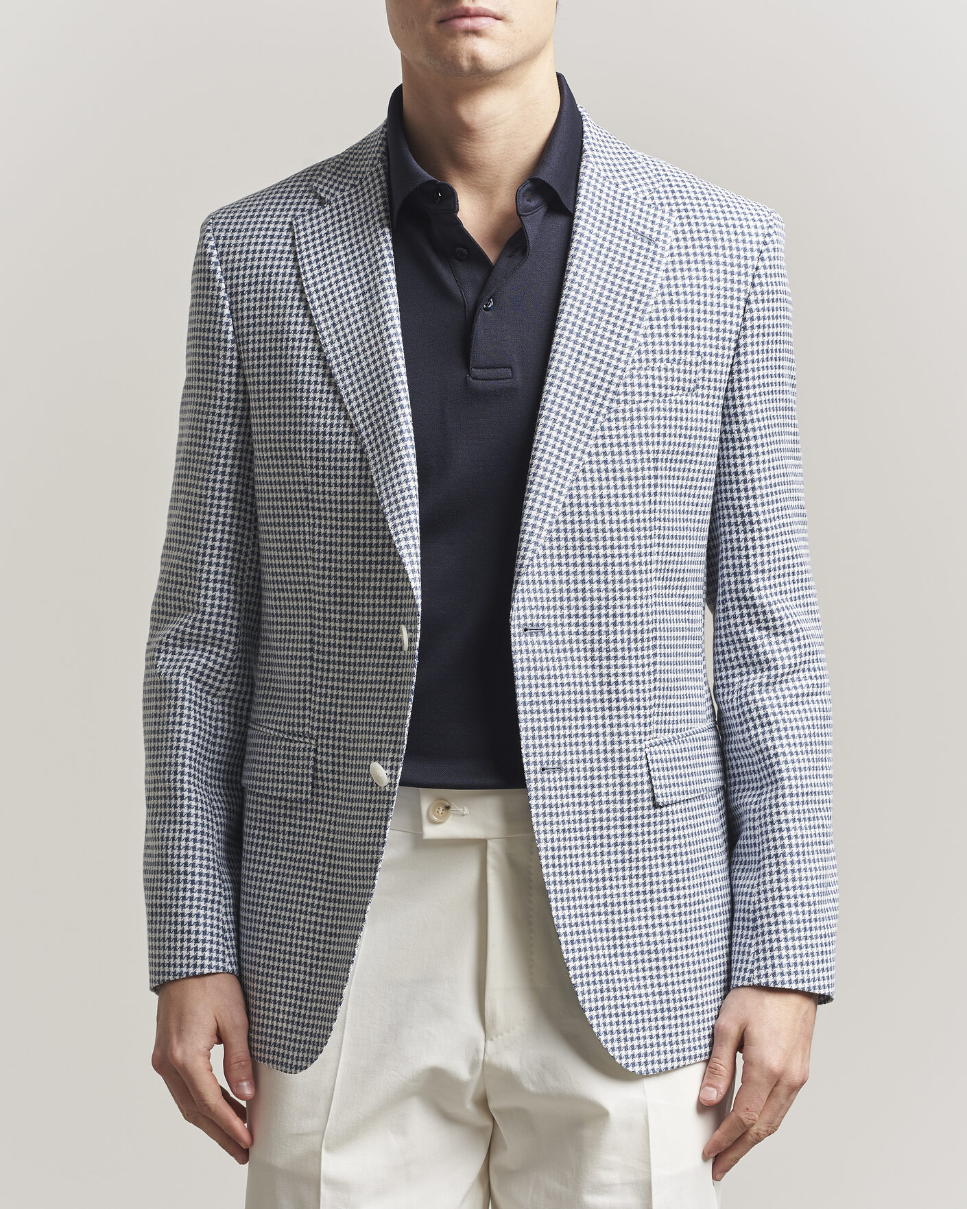 Uomini | Blazers | BOSS BLACK | Hutson Linen/Cotton Houndstooth Blazer Open Blue