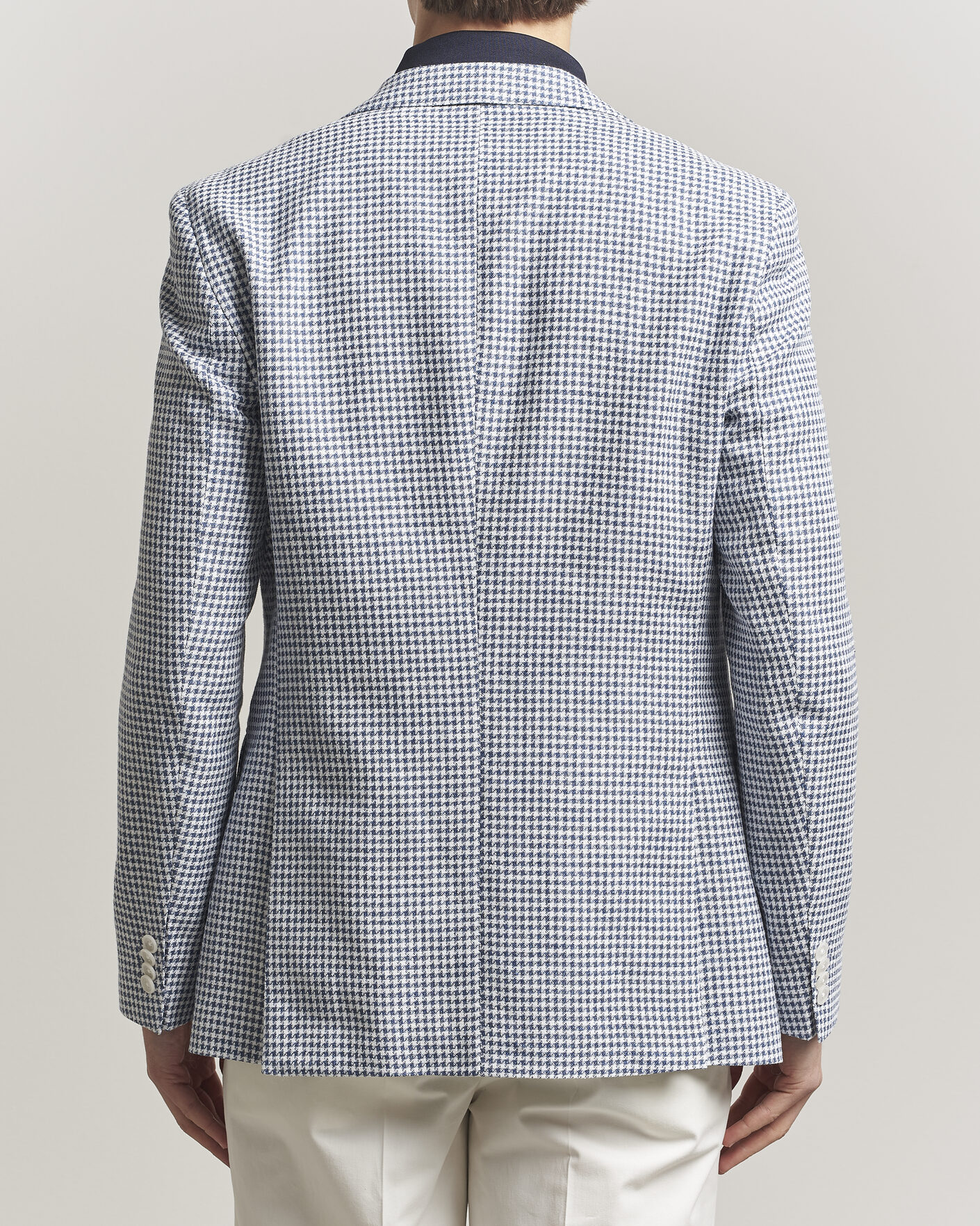 Uomini | Blazers | BOSS BLACK | Hutson Linen/Cotton Houndstooth Blazer Open Blue