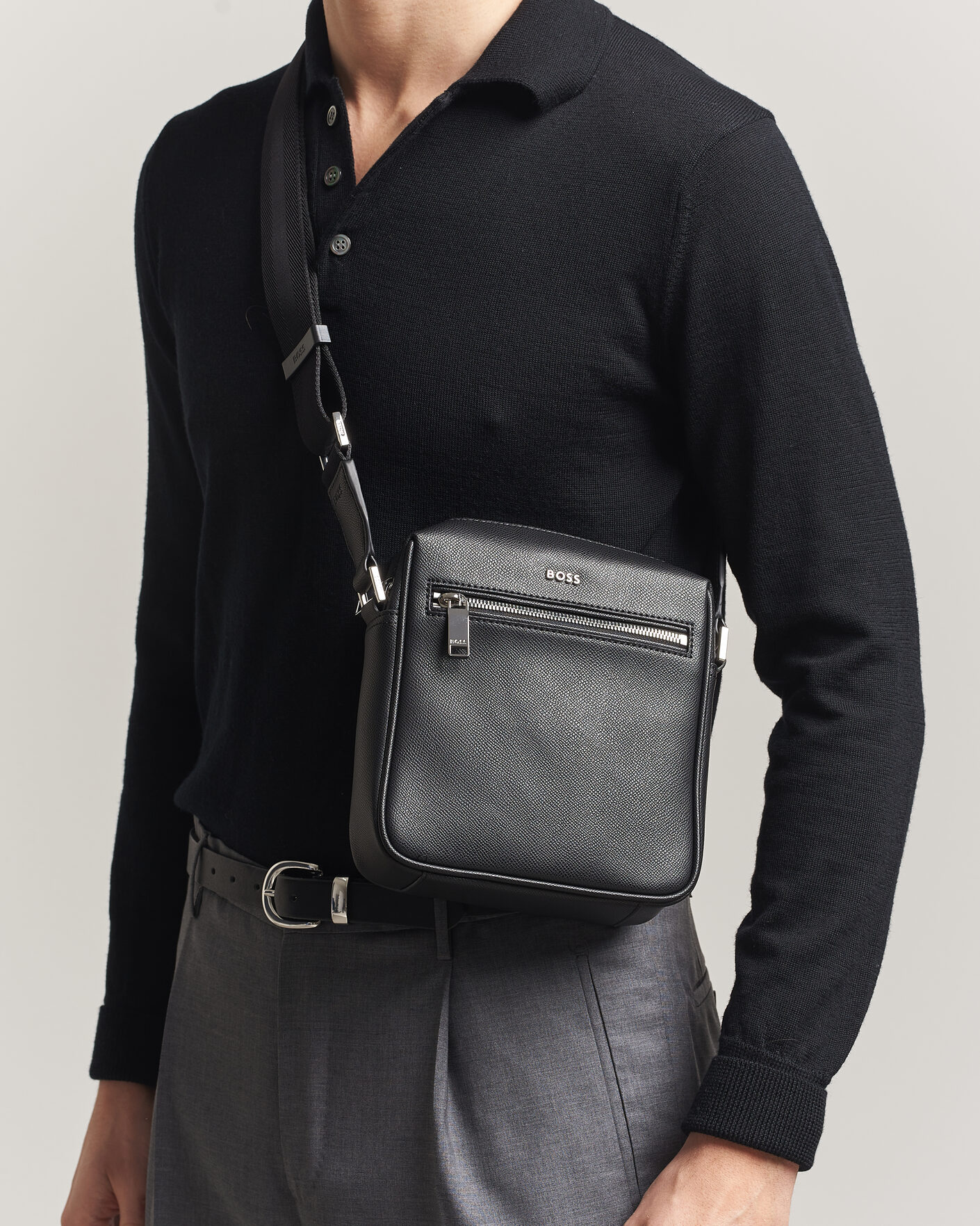 Uomini | Borse | BOSS BLACK | Daxter Leather Crossbody Bag Black
