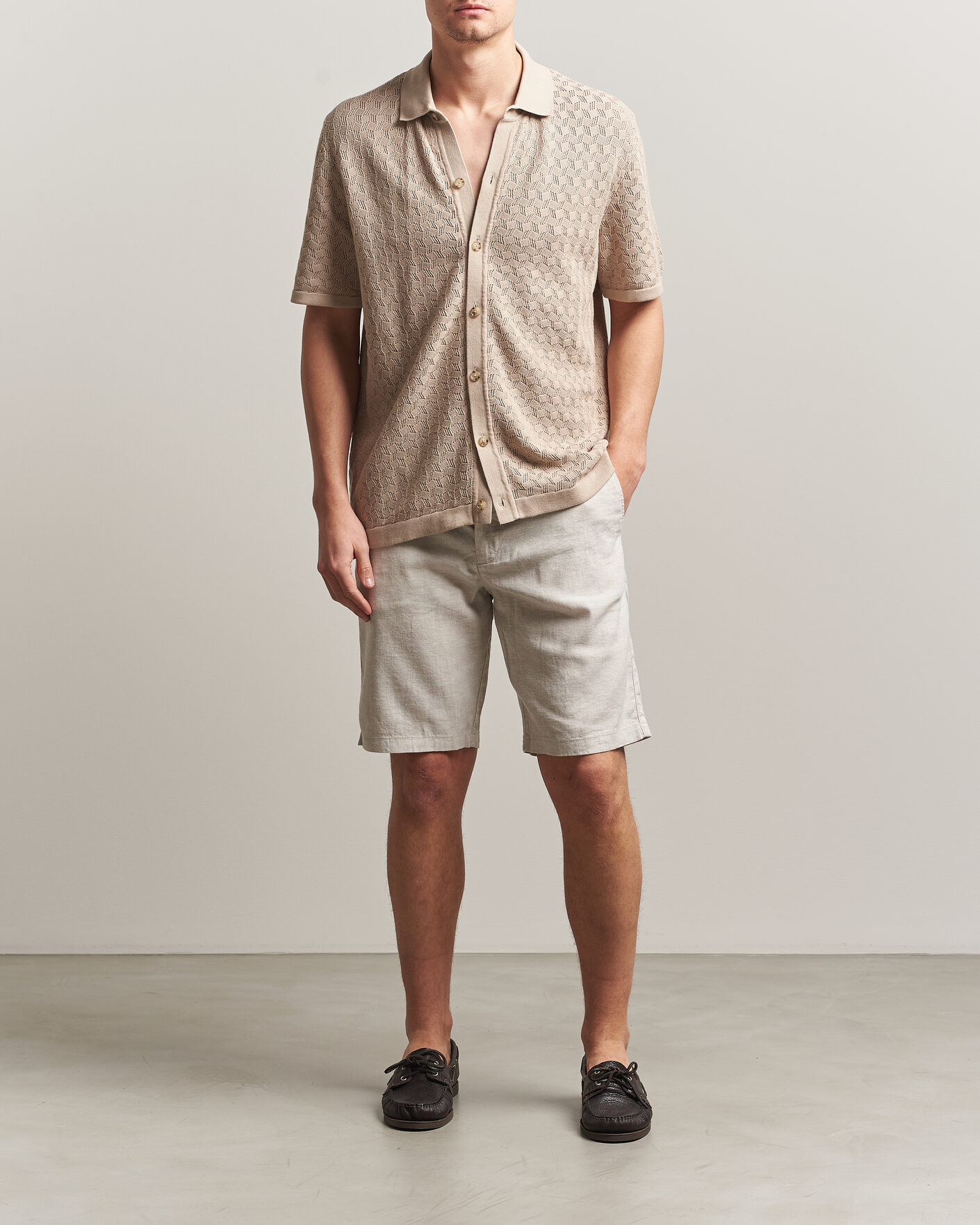 Uomini | Pantaloncini | BOSS ORANGE | Tapered Linen Drawstring Shorts Open Grey