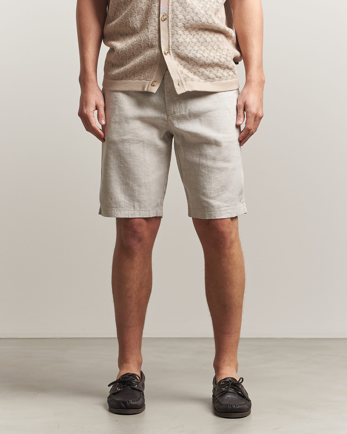 Uomini | Pantaloncini | BOSS ORANGE | Tapered Linen Drawstring Shorts Open Grey