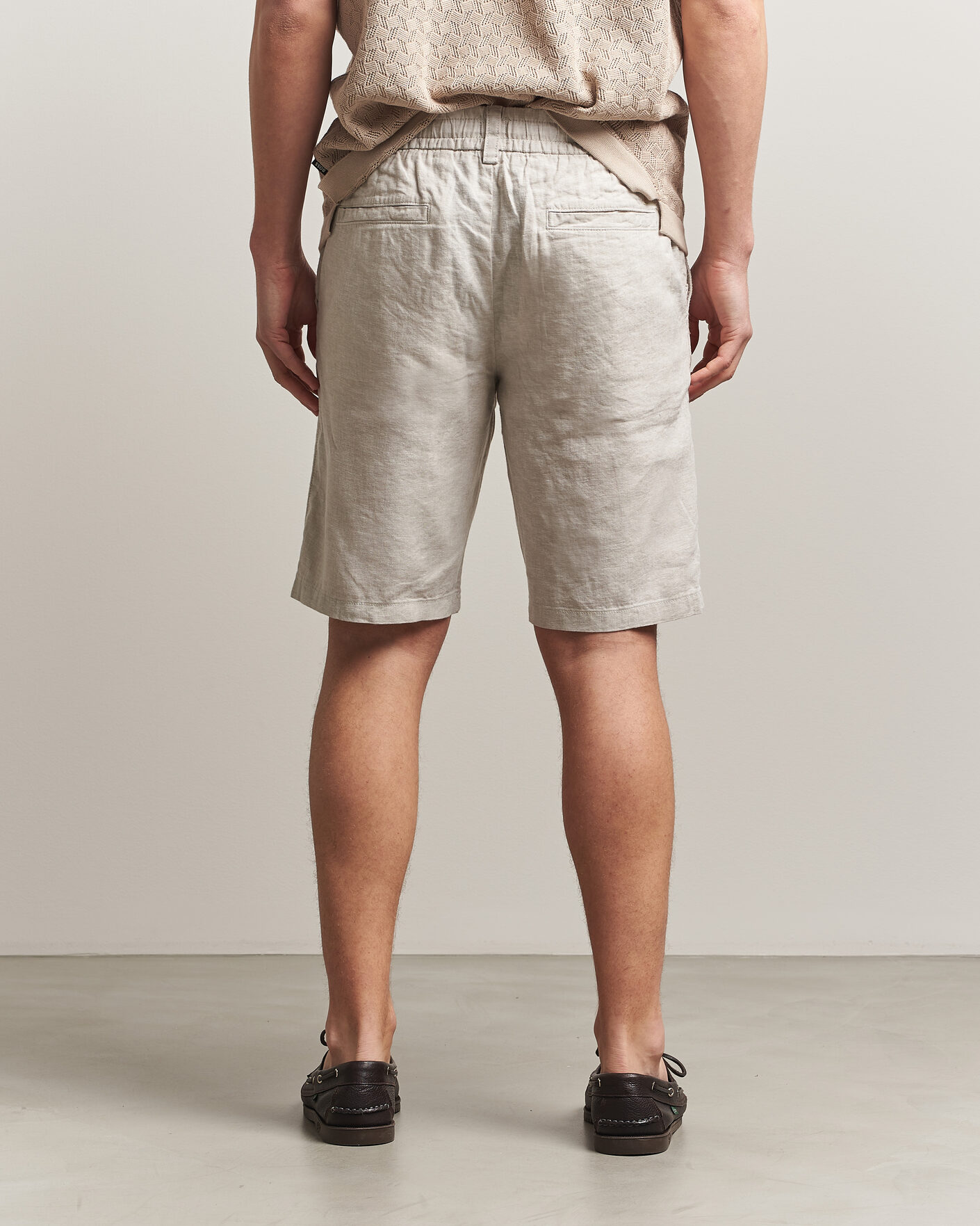 Uomini | Pantaloncini | BOSS ORANGE | Tapered Linen Drawstring Shorts Open Grey