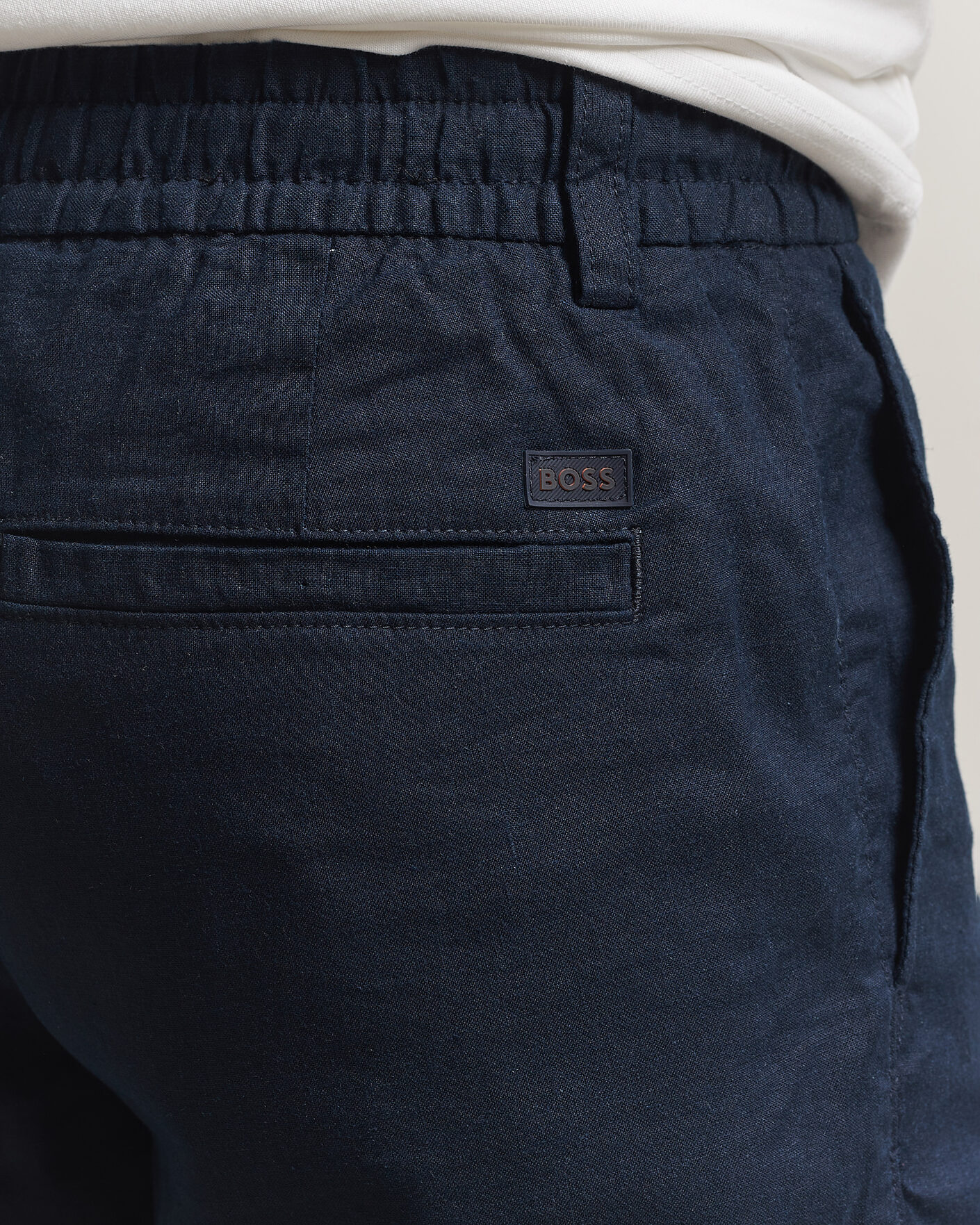 Uomini | Pantaloncini | BOSS ORANGE | Tapered Linen Drawstring Shorts Dark Blue