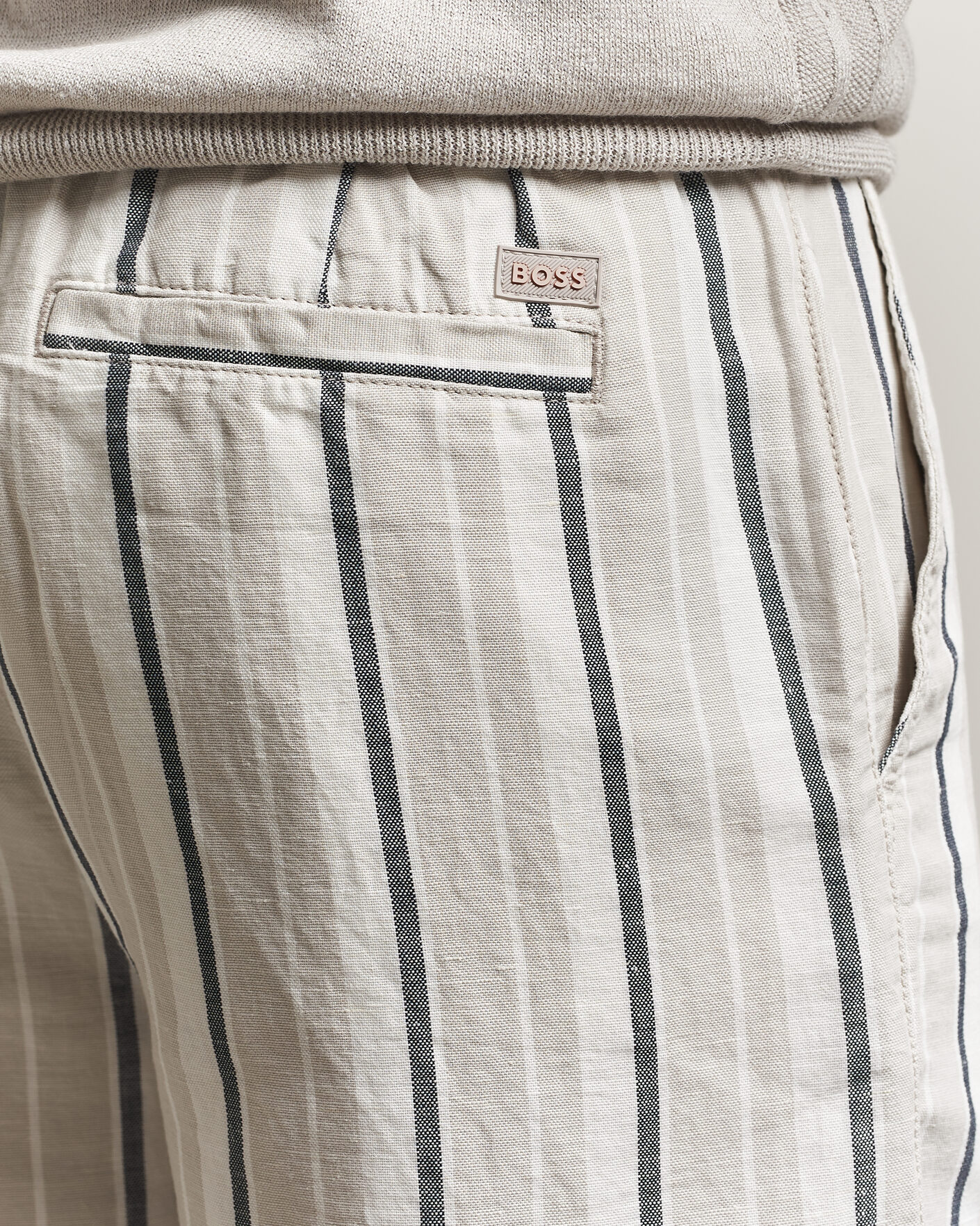 Uomini | Pantaloncini | BOSS ORANGE | Linen/Cotton Striped Drawstring Shorts Open Grey