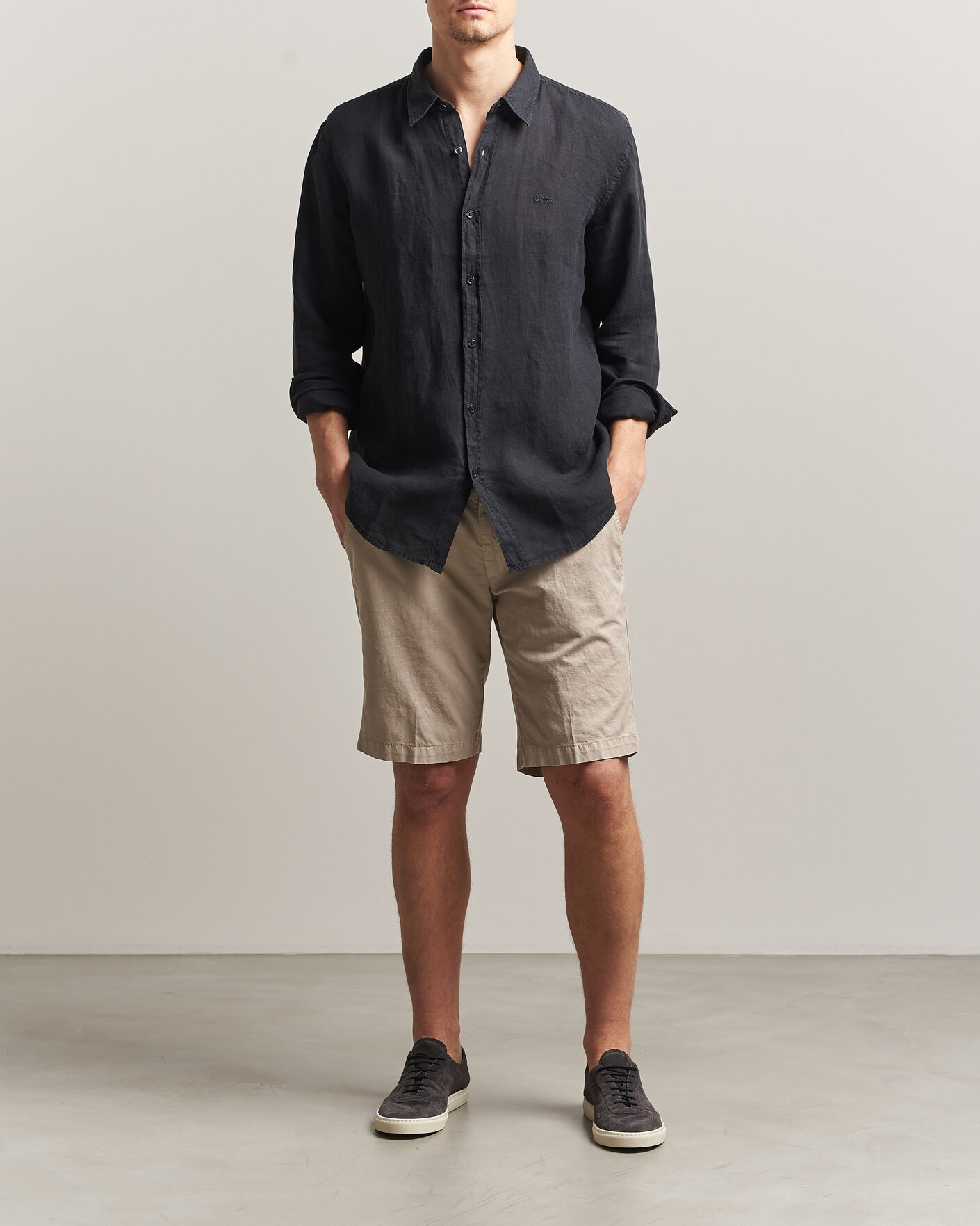 Uomini | Camicie | BOSS ORANGE | Relegant Linen Shirt Black