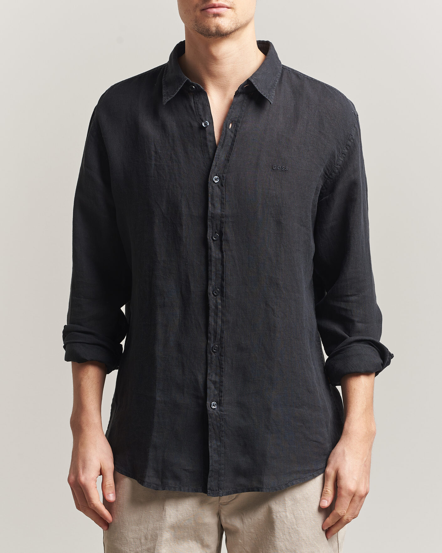 Uomini | Camicie | BOSS ORANGE | Relegant Linen Shirt Black
