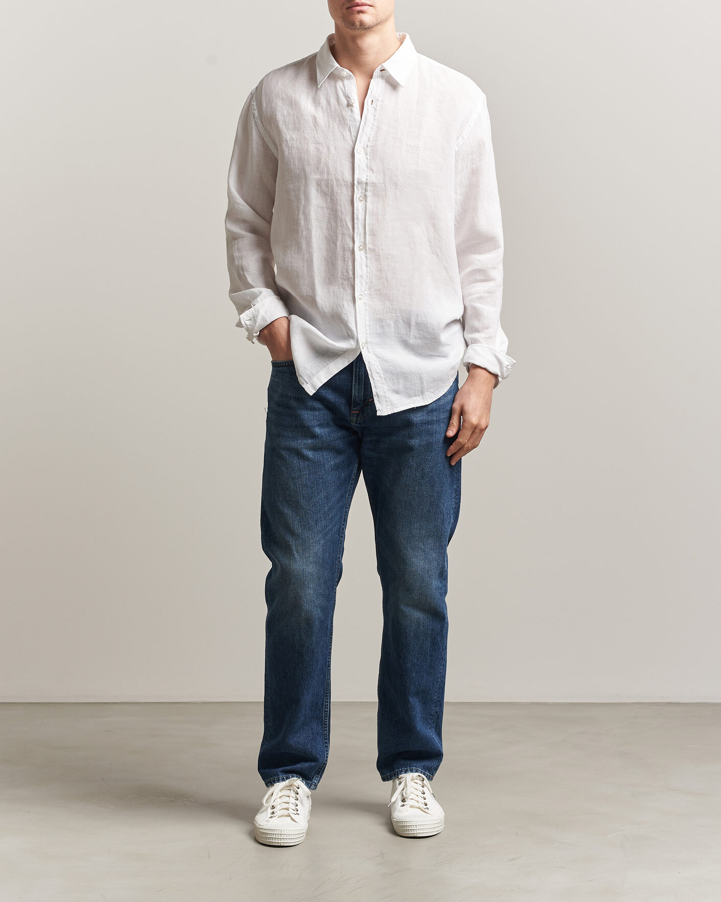 Uomini | Camicie | BOSS ORANGE | Relegant Linen Shirt White