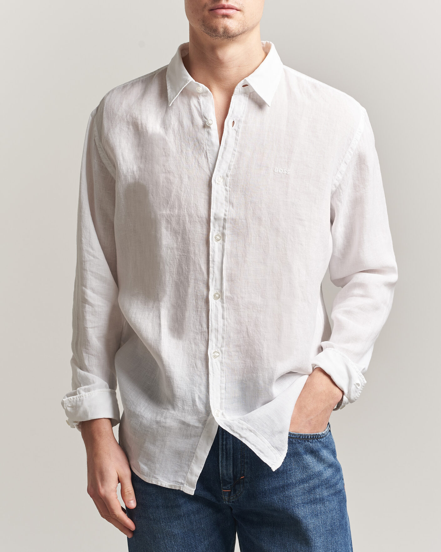 Uomini | Camicie | BOSS ORANGE | Relegant Linen Shirt White
