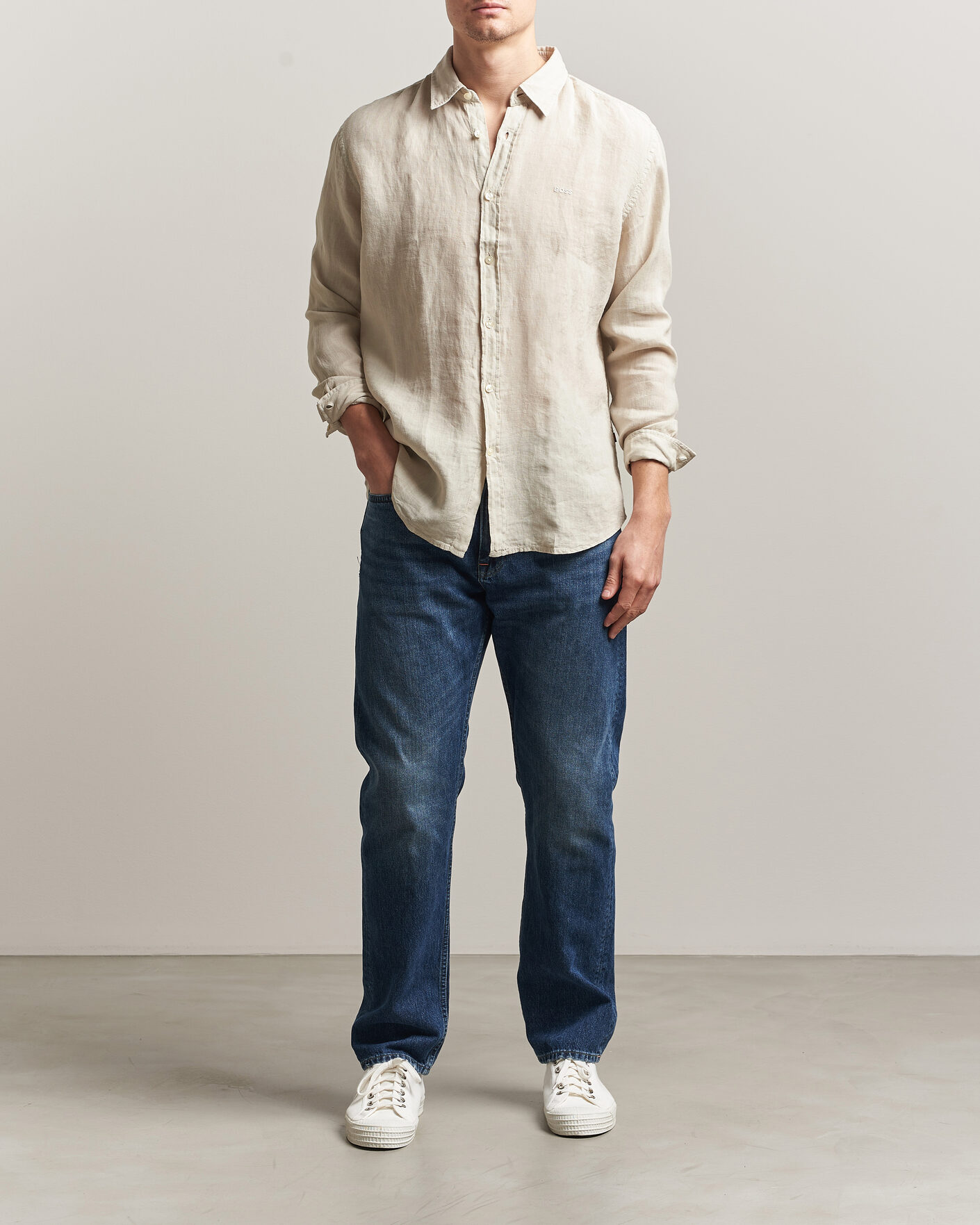 Uomini | Camicie | BOSS ORANGE | Relegant Linen Shirt Light Beige