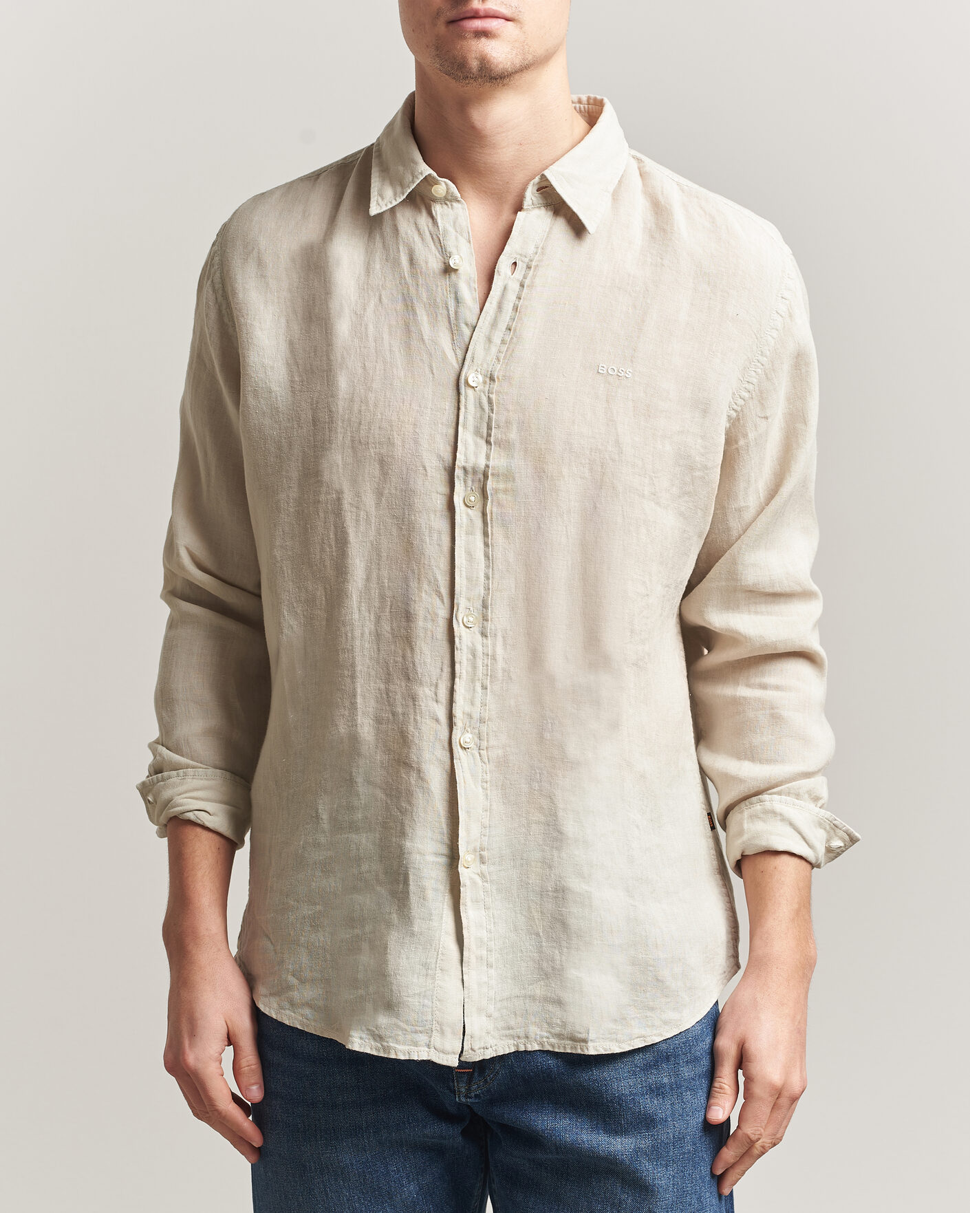 Uomini | Camicie | BOSS ORANGE | Relegant Linen Shirt Light Beige