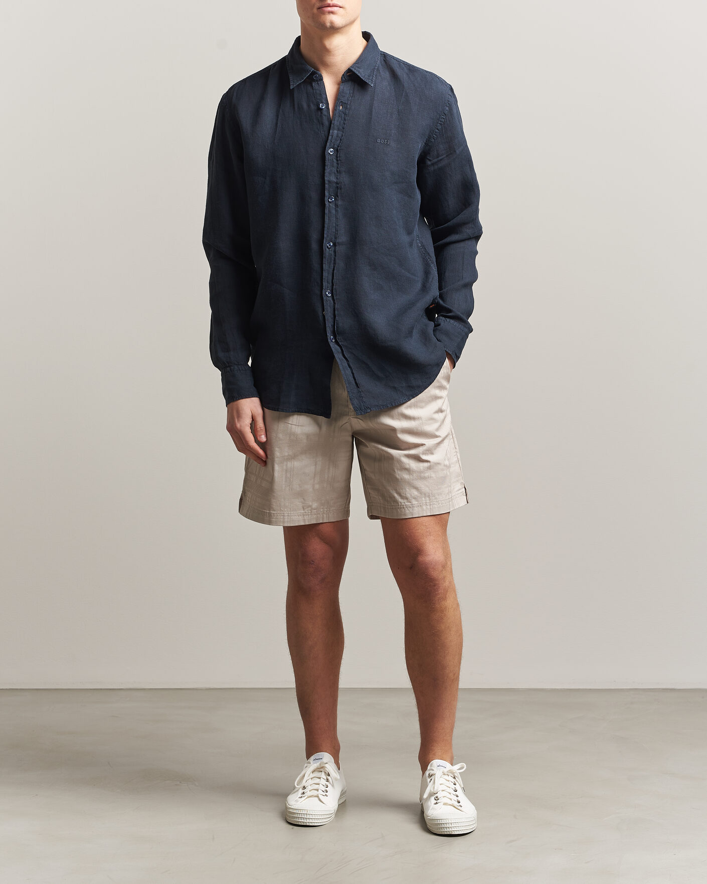 Uomini | Camicie | BOSS ORANGE | Relegant Linen Shirt Dark Blue