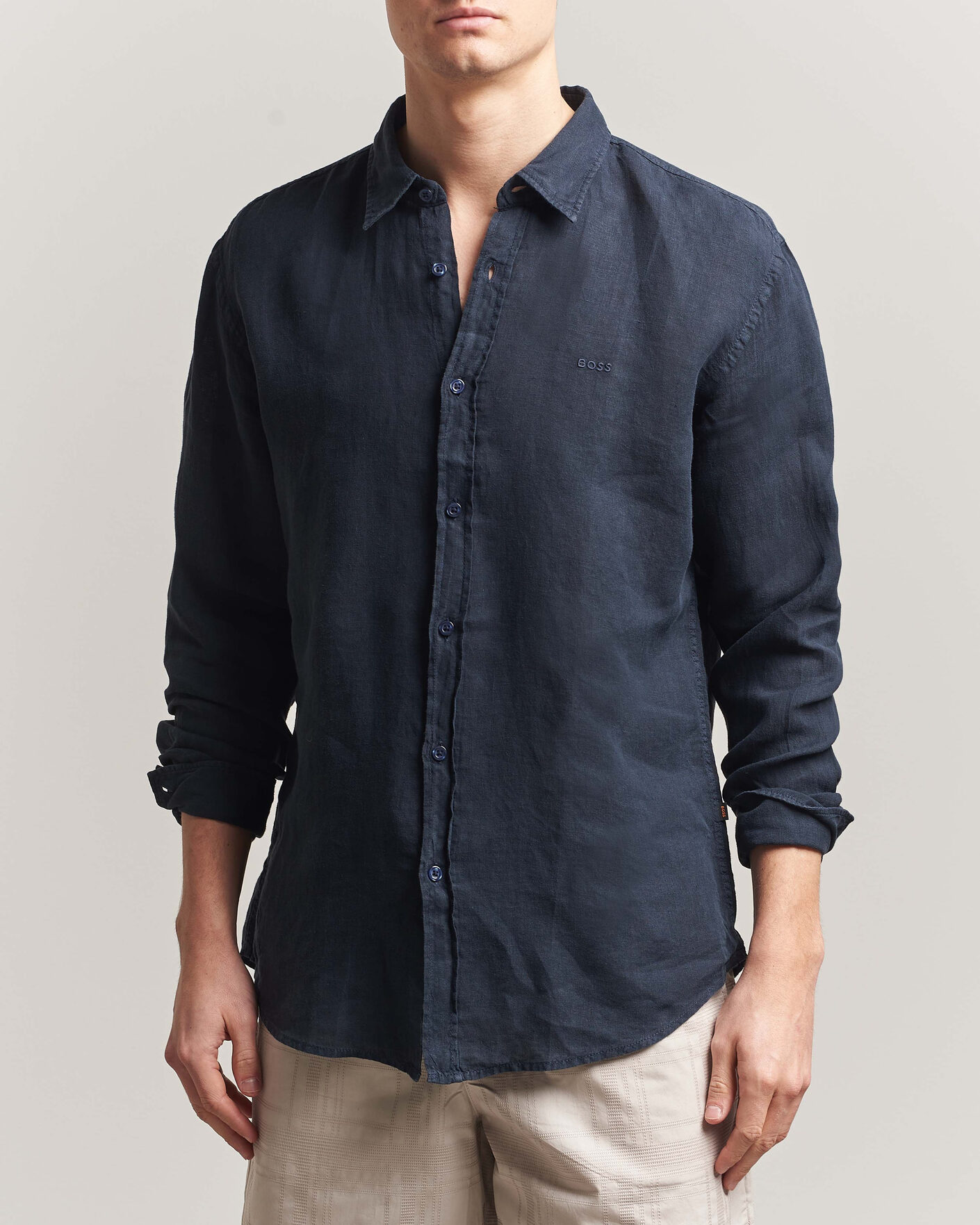 Uomini | Camicie | BOSS ORANGE | Relegant Linen Shirt Dark Blue