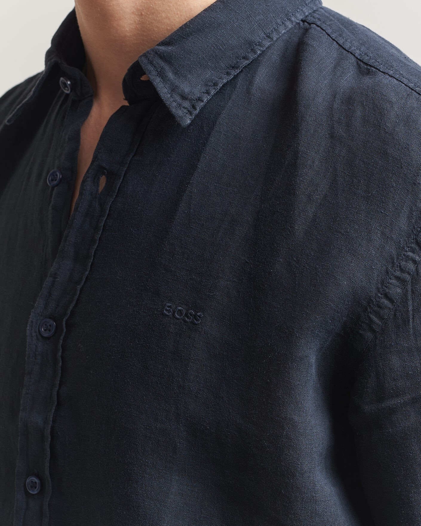 Uomini | Camicie | BOSS ORANGE | Relegant Linen Shirt Dark Blue