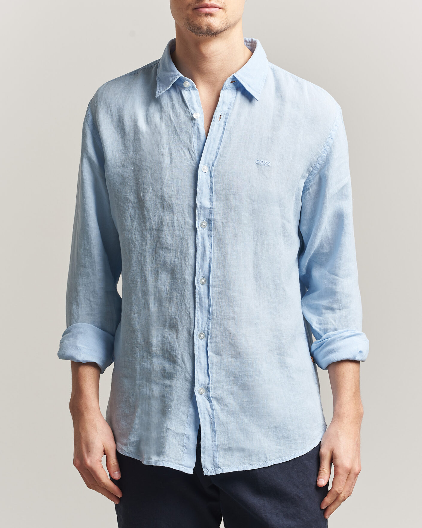 Uomini | Camicie | BOSS ORANGE | Relegant Linen Shirt Light Blue