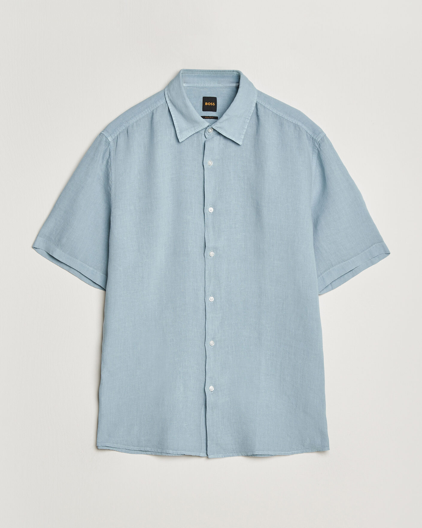 Uomini | Camicie | BOSS ORANGE | Rash Linen Short Sleeve Shirt Light Blue