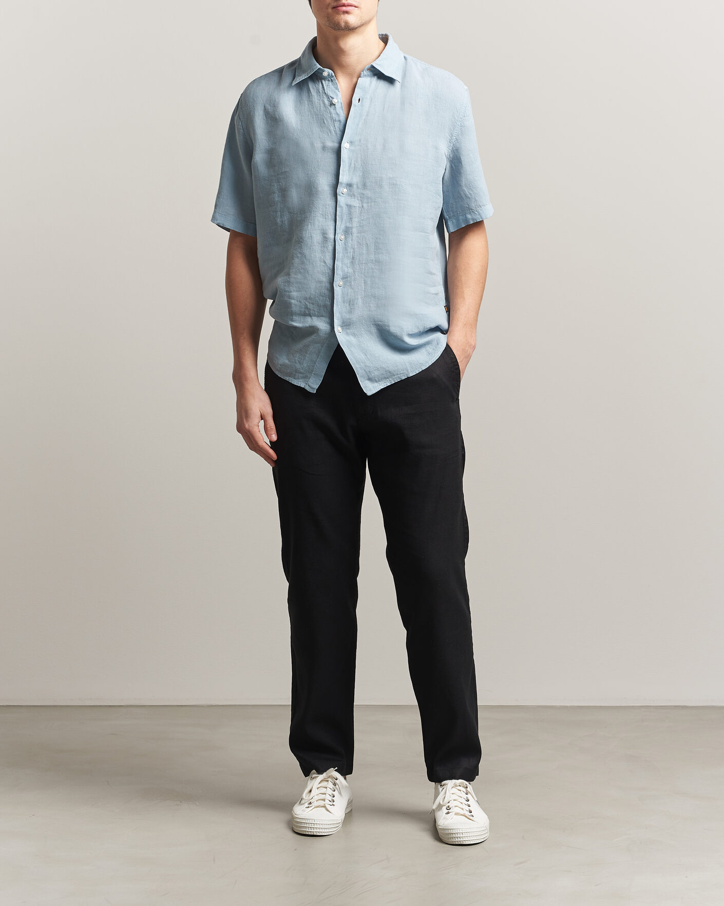 Uomini | Camicie | BOSS ORANGE | Rash Linen Short Sleeve Shirt Light Blue