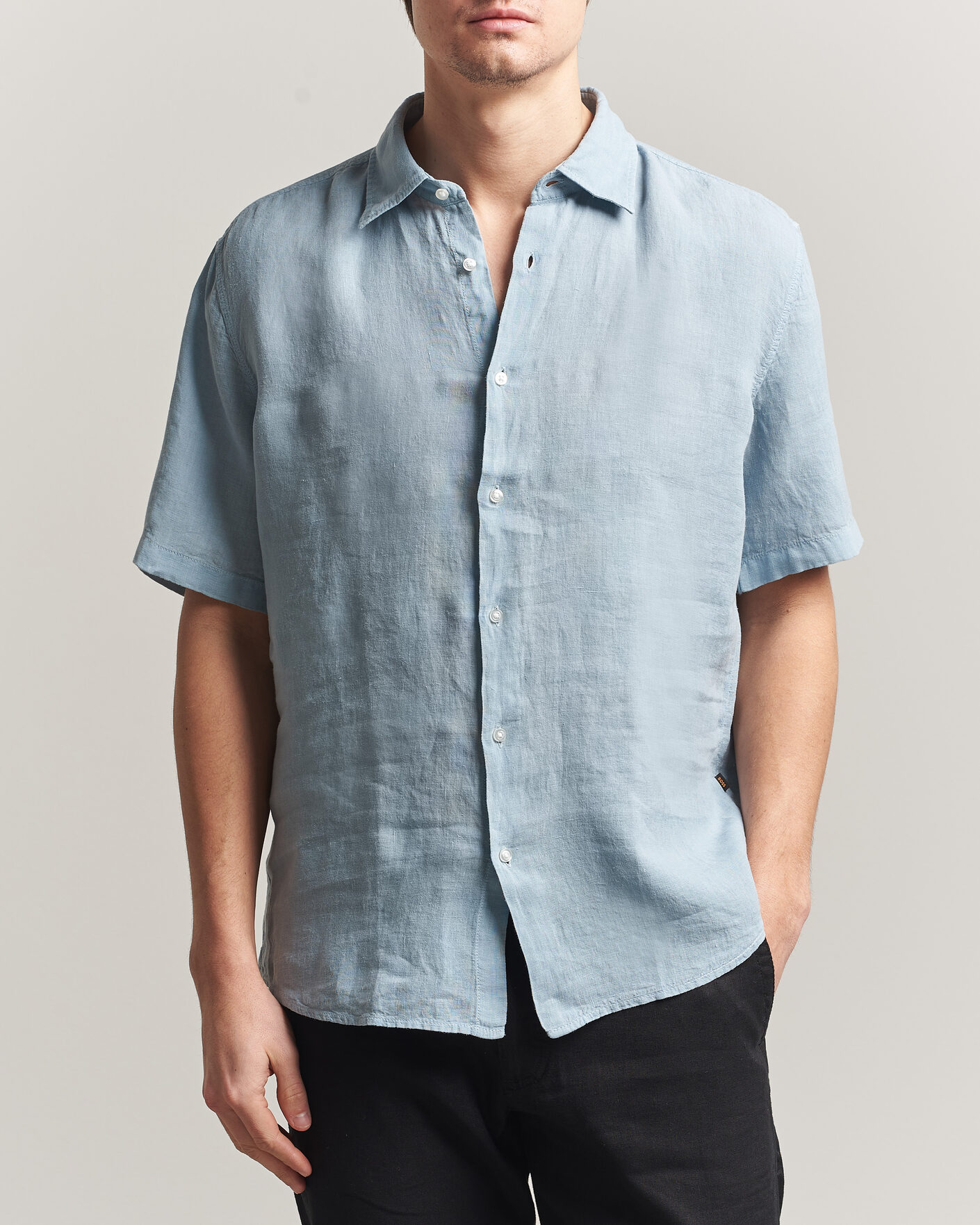 Uomini | Camicie | BOSS ORANGE | Rash Linen Short Sleeve Shirt Light Blue