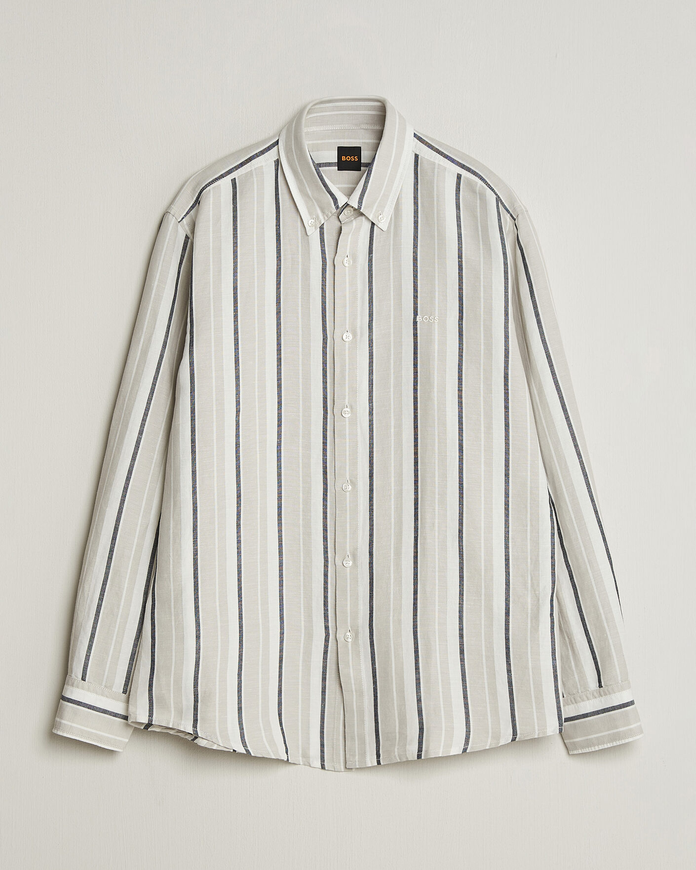 Uomini | Camicie | BOSS ORANGE | Ricoplus Linen/Cotton Striped Shirt Beige