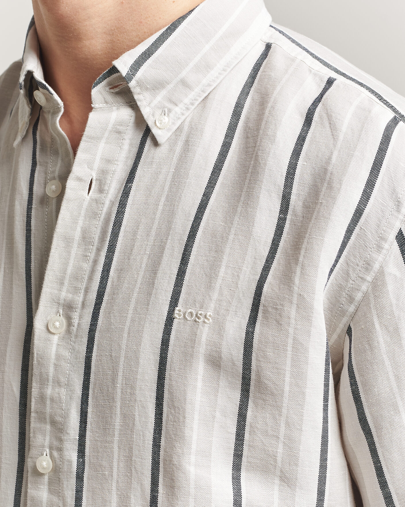 Uomini | Camicie | BOSS ORANGE | Ricoplus Linen/Cotton Striped Shirt Beige