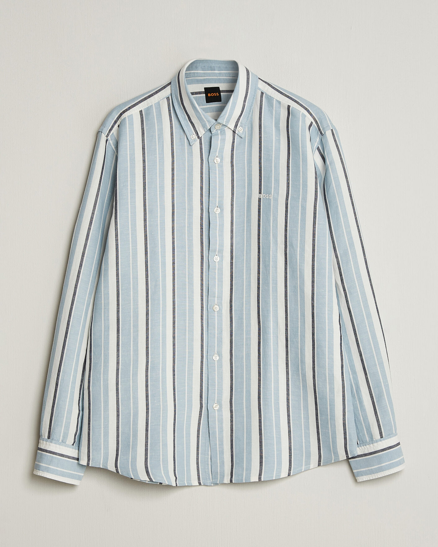 Uomini | Camicie | BOSS ORANGE | Ricoplus Linen/Cotton Striped Shirt Light Blue