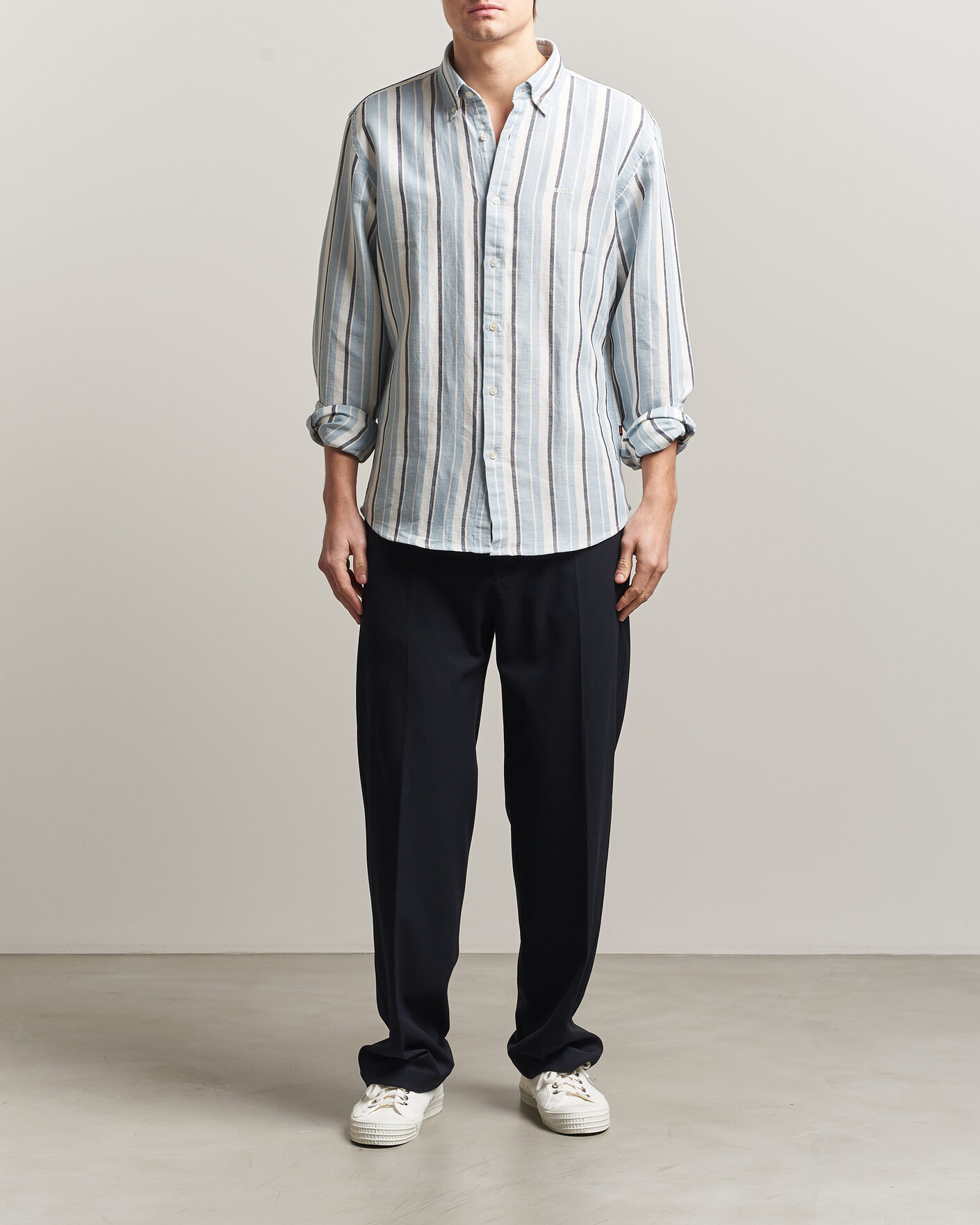 Uomini | Camicie | BOSS ORANGE | Ricoplus Linen/Cotton Striped Shirt Light Blue