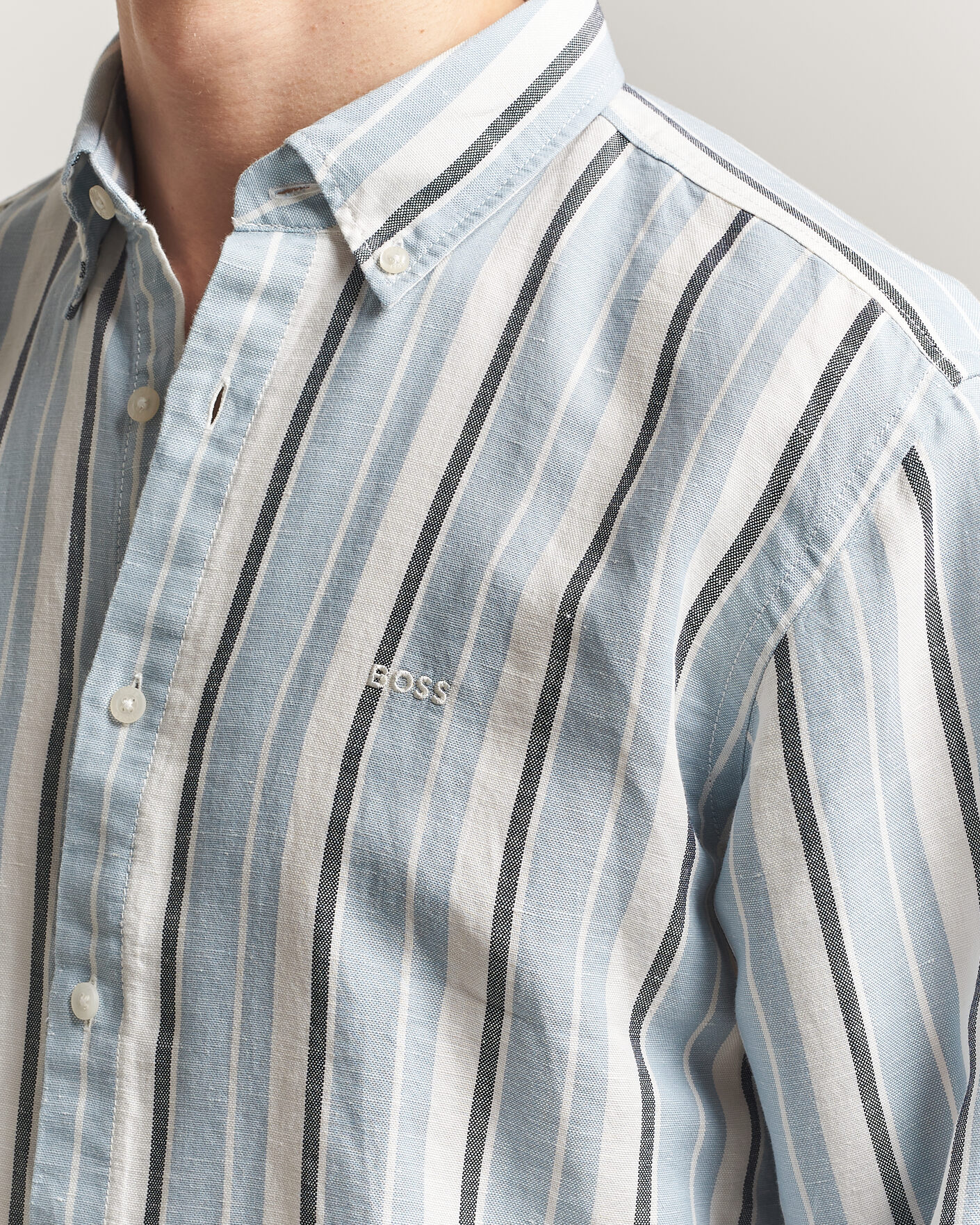 Uomini | Camicie | BOSS ORANGE | Ricoplus Linen/Cotton Striped Shirt Light Blue