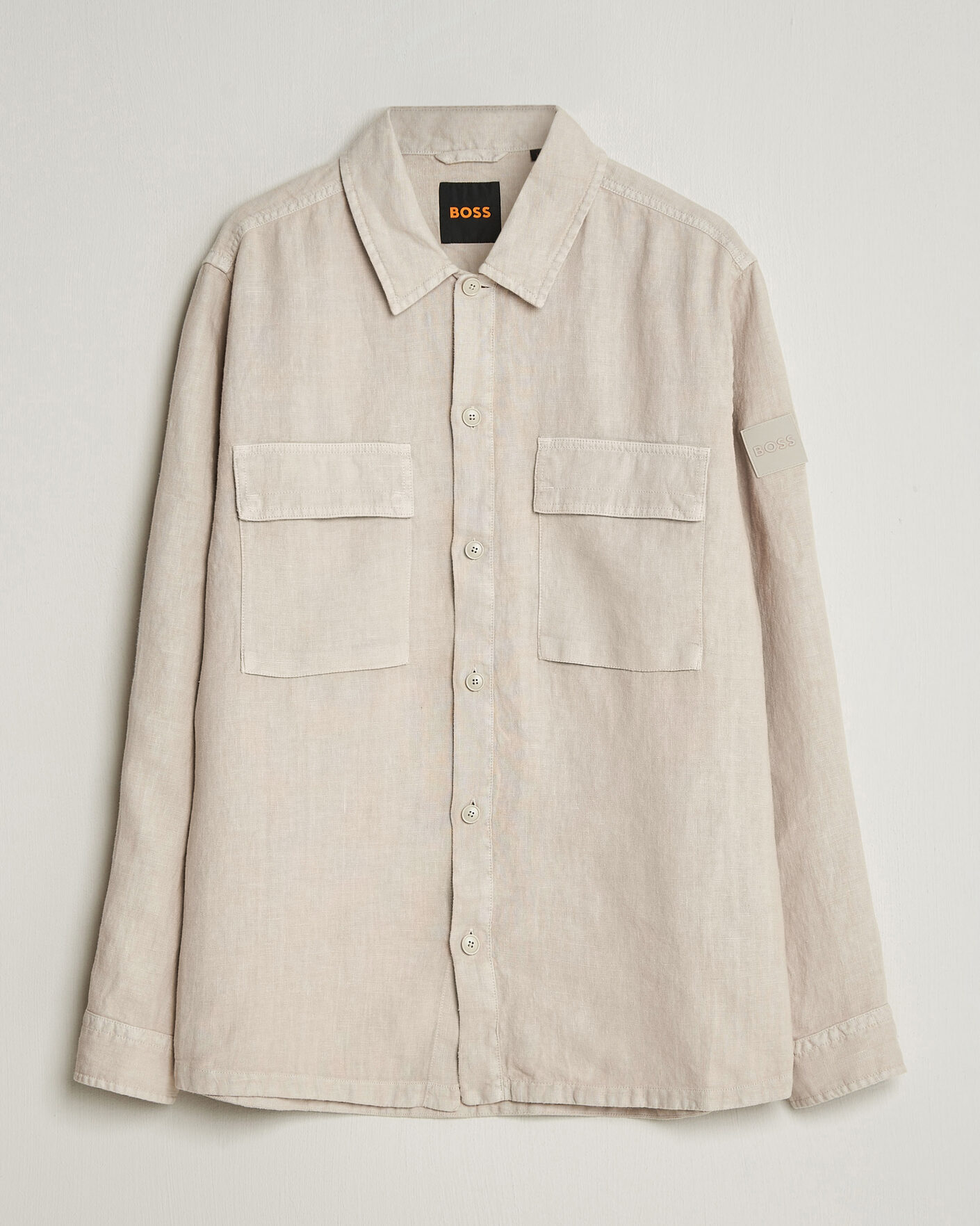 Uomini | Camicie | BOSS ORANGE | Locky Linen Overshirt Beige