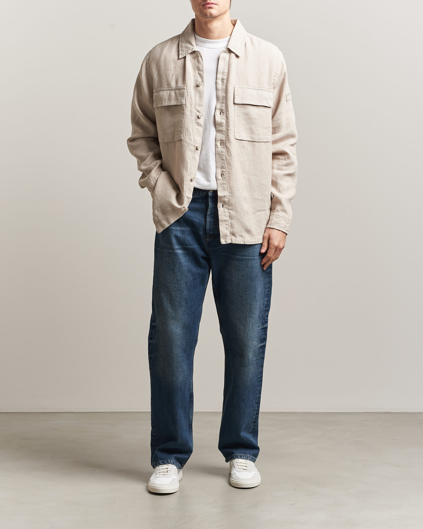 Uomini | Camicie | BOSS ORANGE | Locky Linen Overshirt Beige