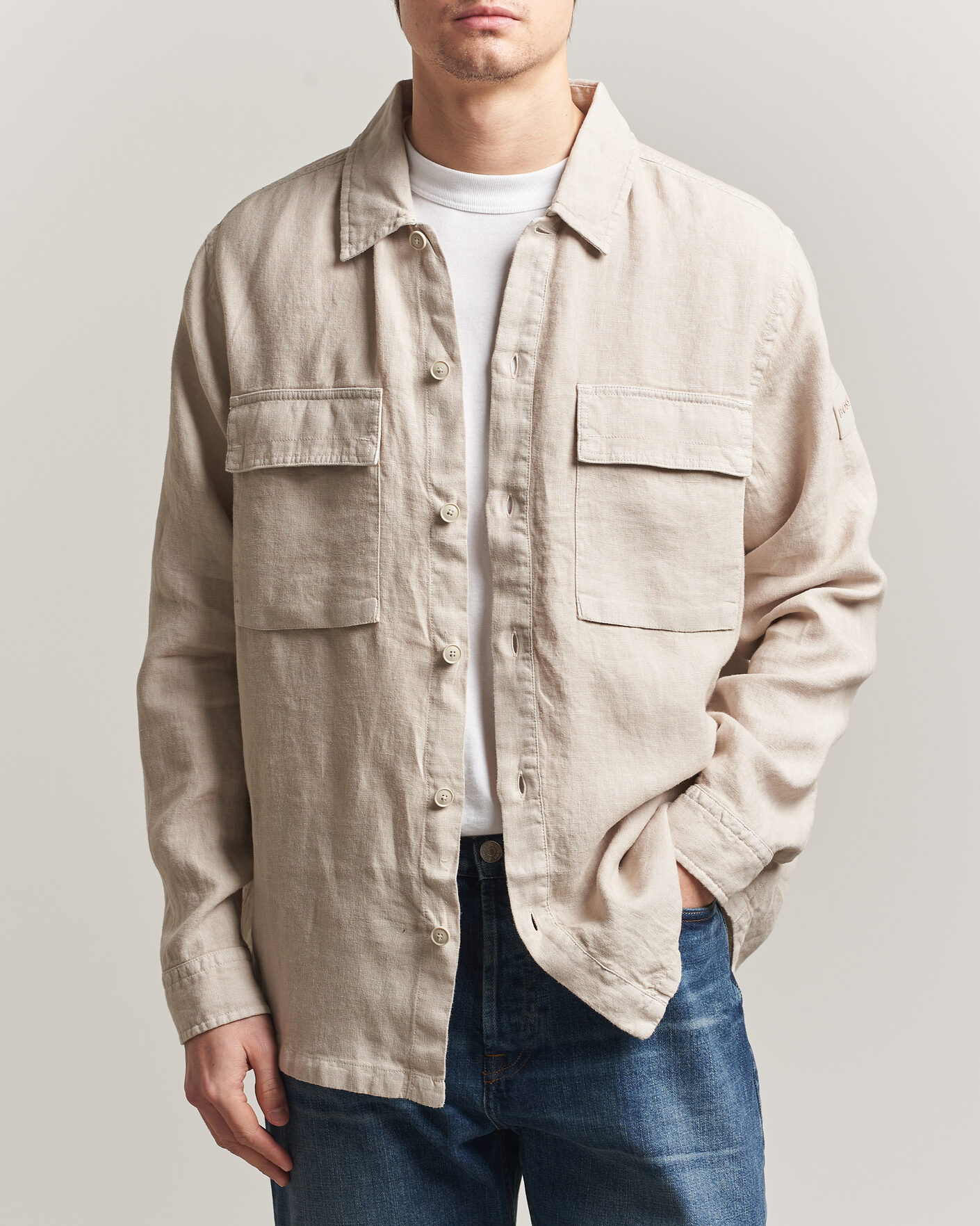 Uomini | Camicie | BOSS ORANGE | Locky Linen Overshirt Beige
