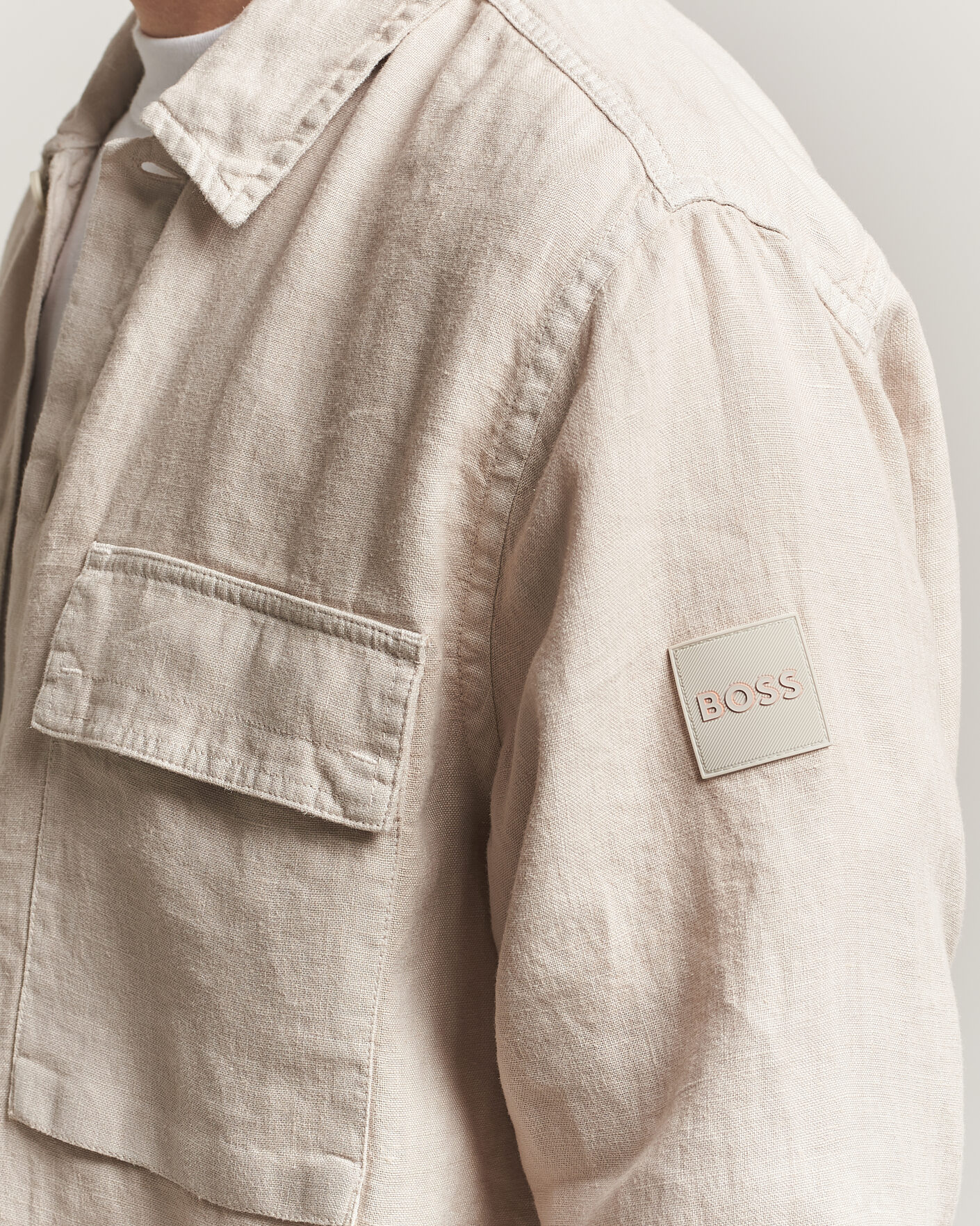 Uomini | Camicie | BOSS ORANGE | Locky Linen Overshirt Beige