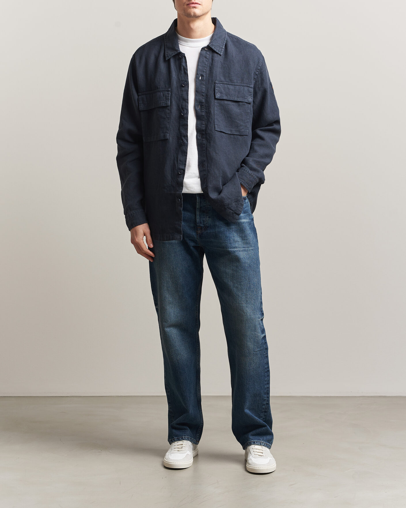 Uomini | Camicie | BOSS ORANGE | Locky Linen Overshirt Dark Blue