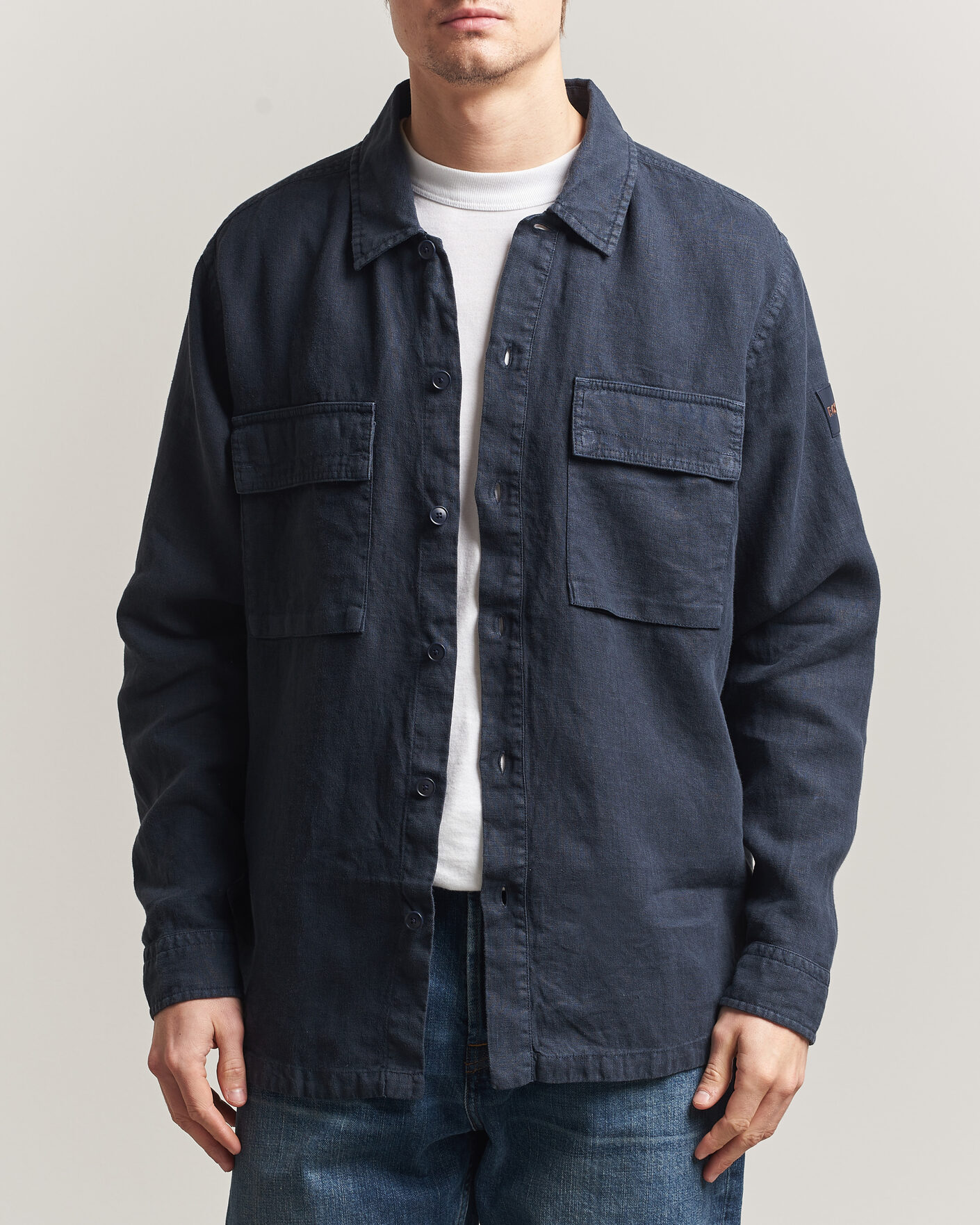 Uomini | Camicie | BOSS ORANGE | Locky Linen Overshirt Dark Blue