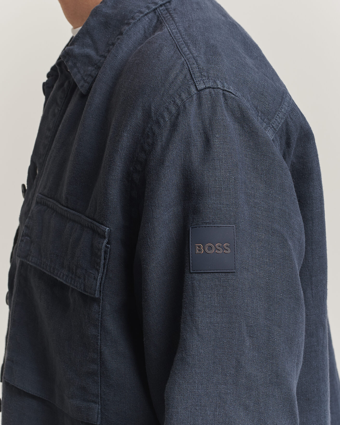 Uomini | Camicie | BOSS ORANGE | Locky Linen Overshirt Dark Blue