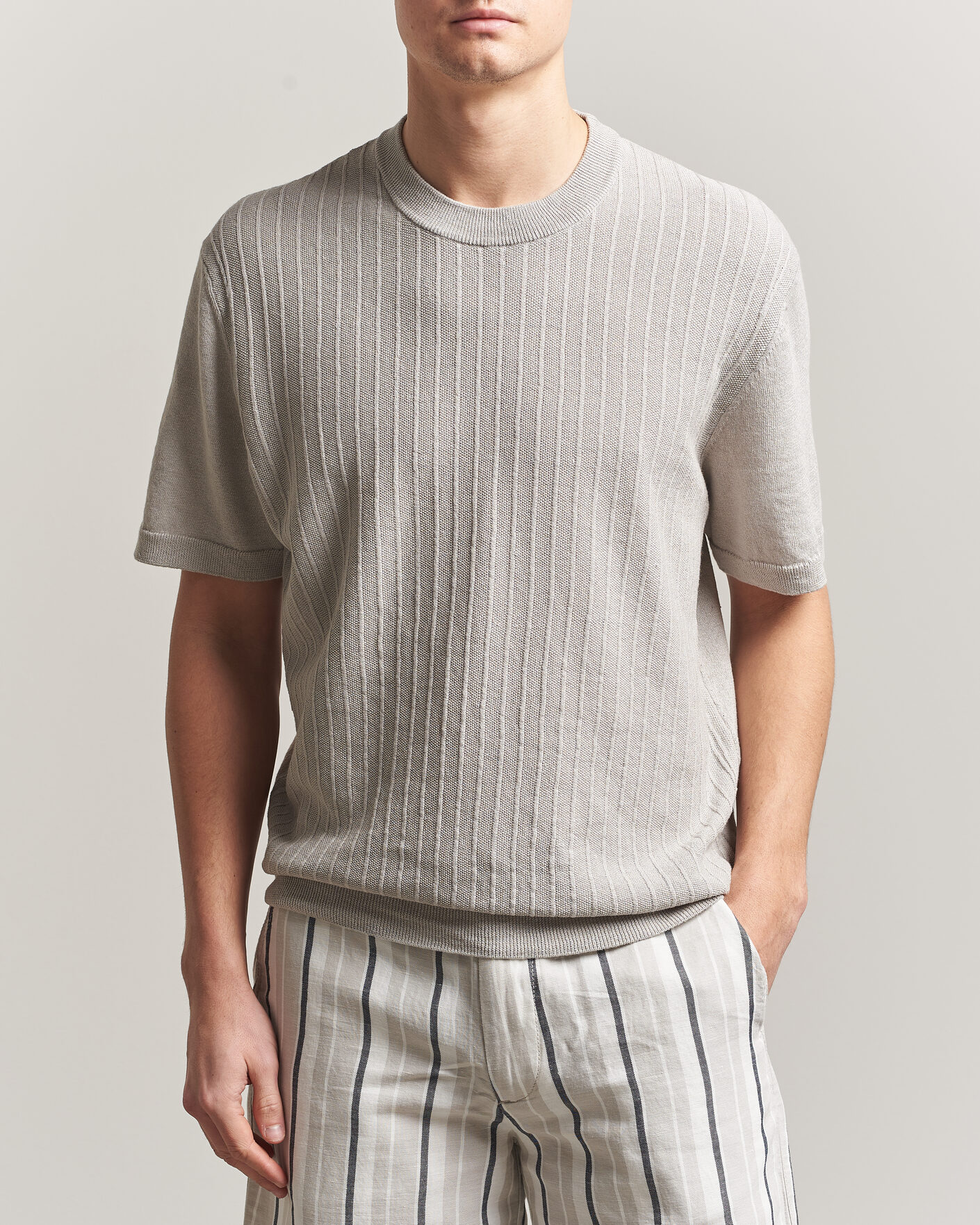 Uomini | T-shirt | BOSS ORANGE | Kajordino Linen/Cotton Knitted T-Shirt Beige