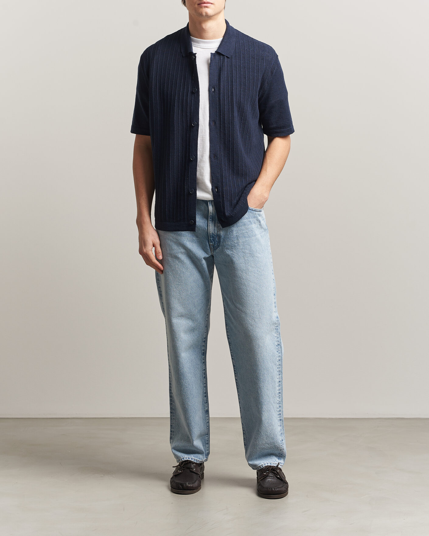 Uomini | Camicie | BOSS ORANGE | Amicino Linen/Cotton Knitted Shirt Dark Blue